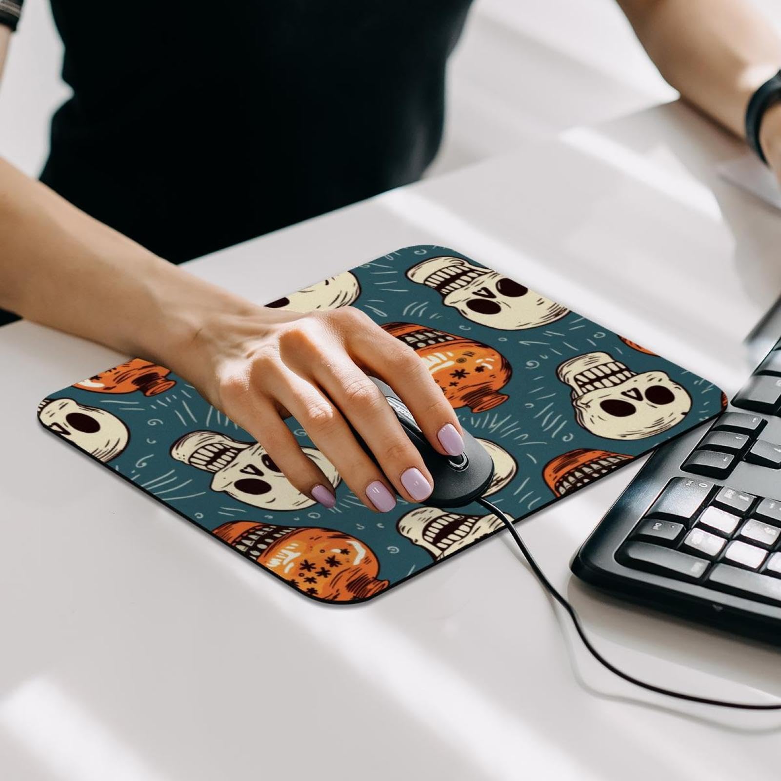 Skull Bowling Square Mouse Pad - Non-Slip Rubber Base Gaming & Office Mouse Mat for Laptop, Computer, Home & School Use (8.3