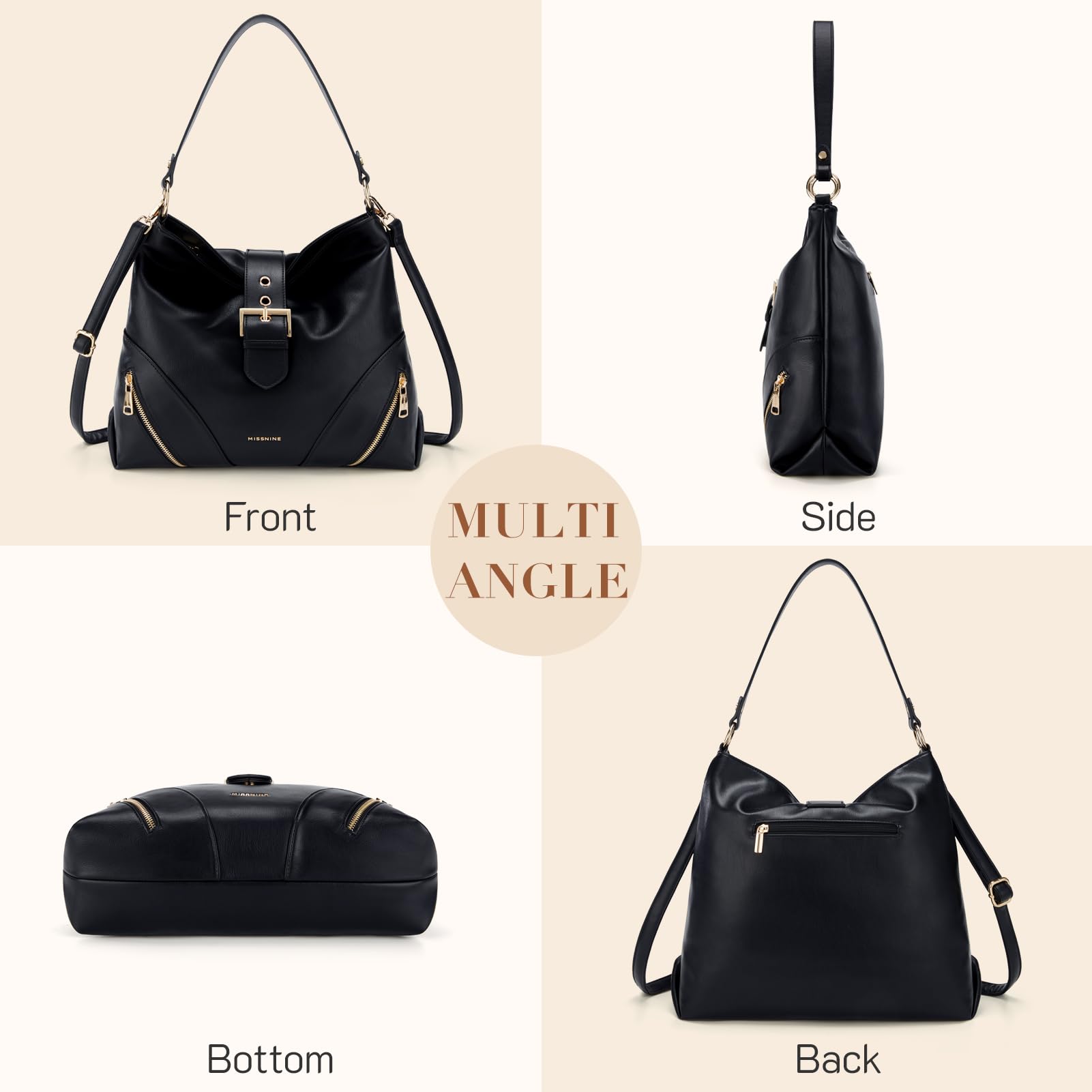 Missnine Vegan Leather Hobo Bag for Women - Large Trendy Crossbody Purse for Work & Travel