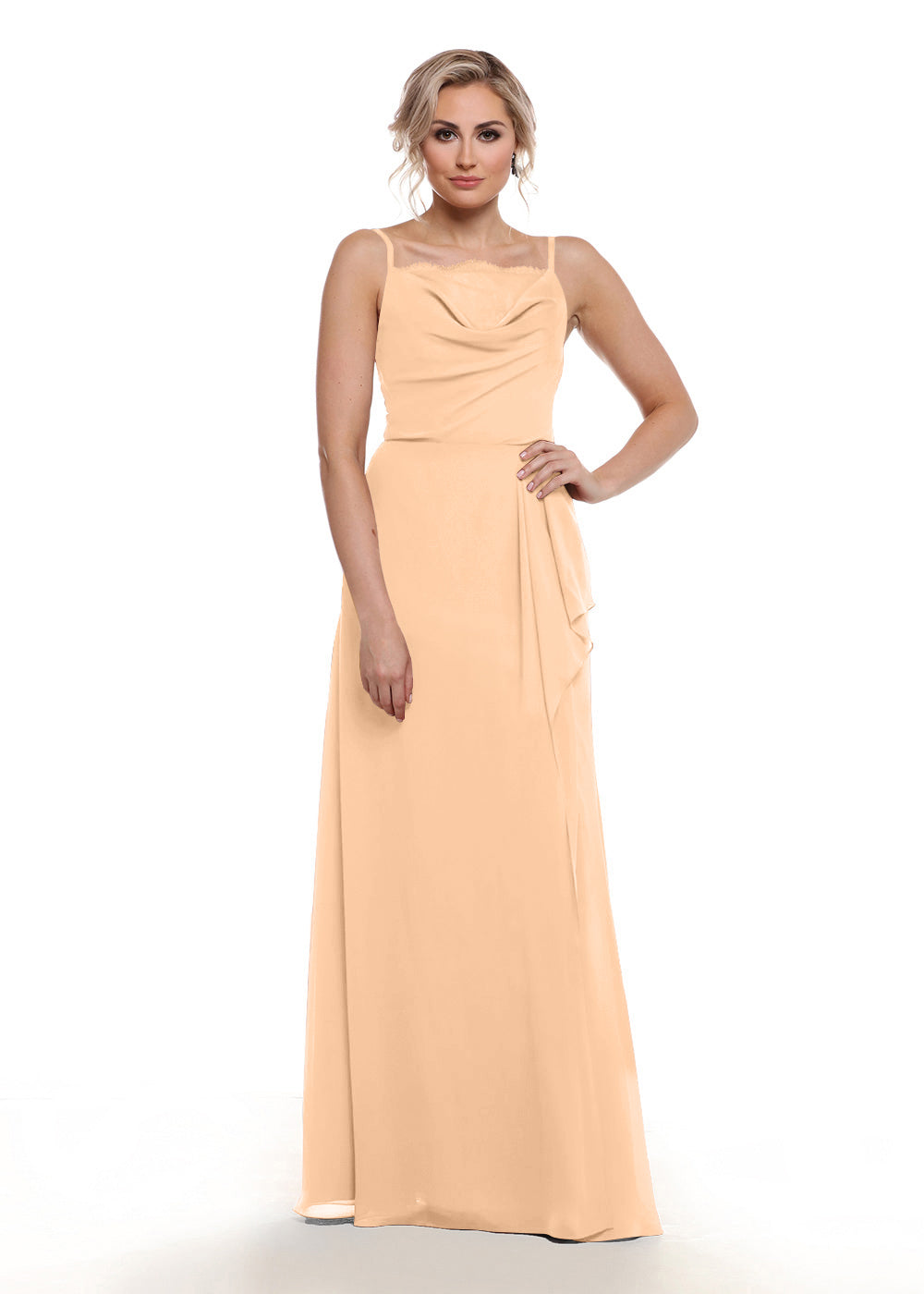 Elegant 80152 Chiffon A-Line Bridesmaid Dress with Lace Bodice & High Slit - Perfect for Weddings, Formal Events & Evening Parties