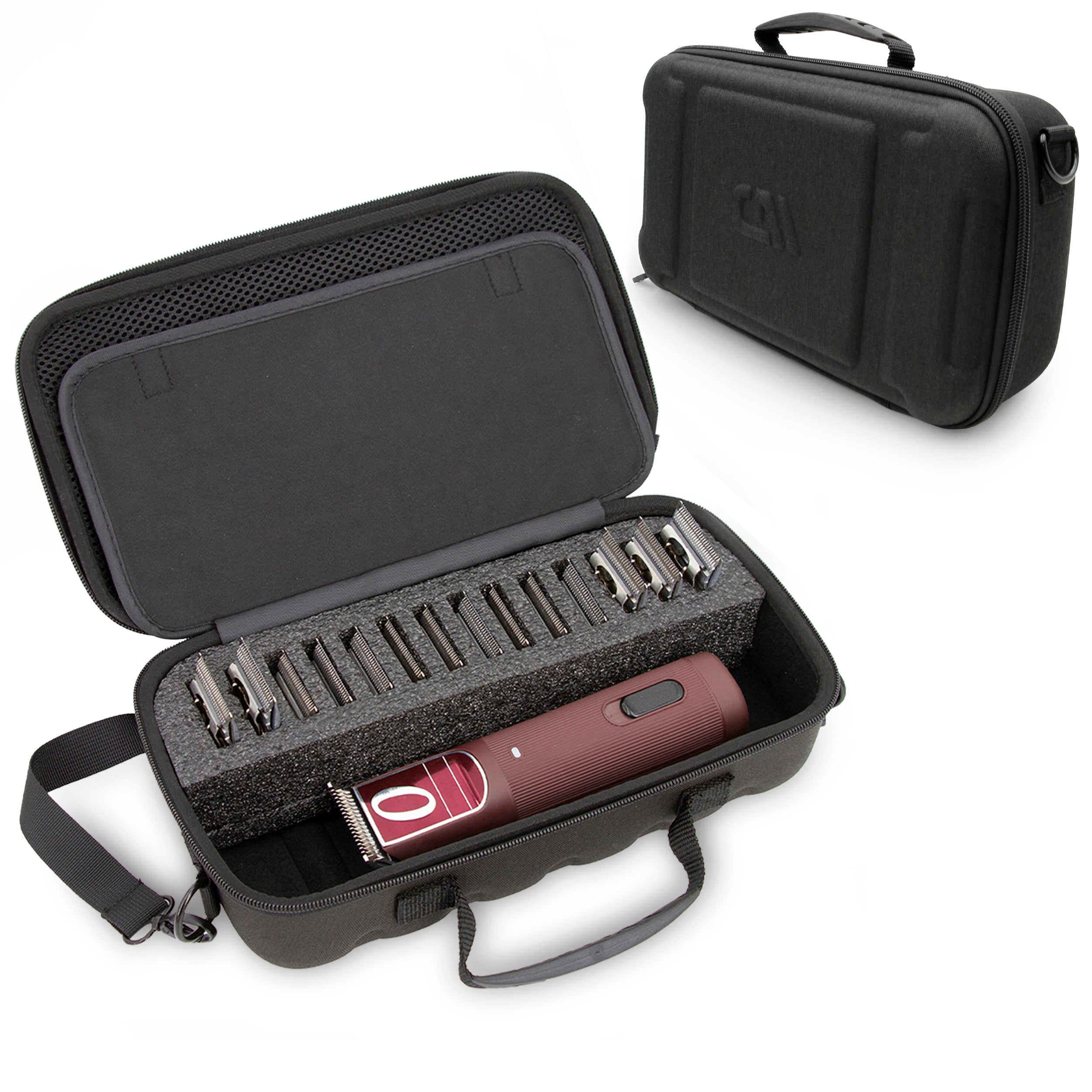 CASEMATIX Professional Hair Clipper Case for Barbers - Compatible with Andis, Oster, Wahl 14 Metal Detachable Clipper Blades - Durable Black Travel Storage Case for Salon & Home Barbering