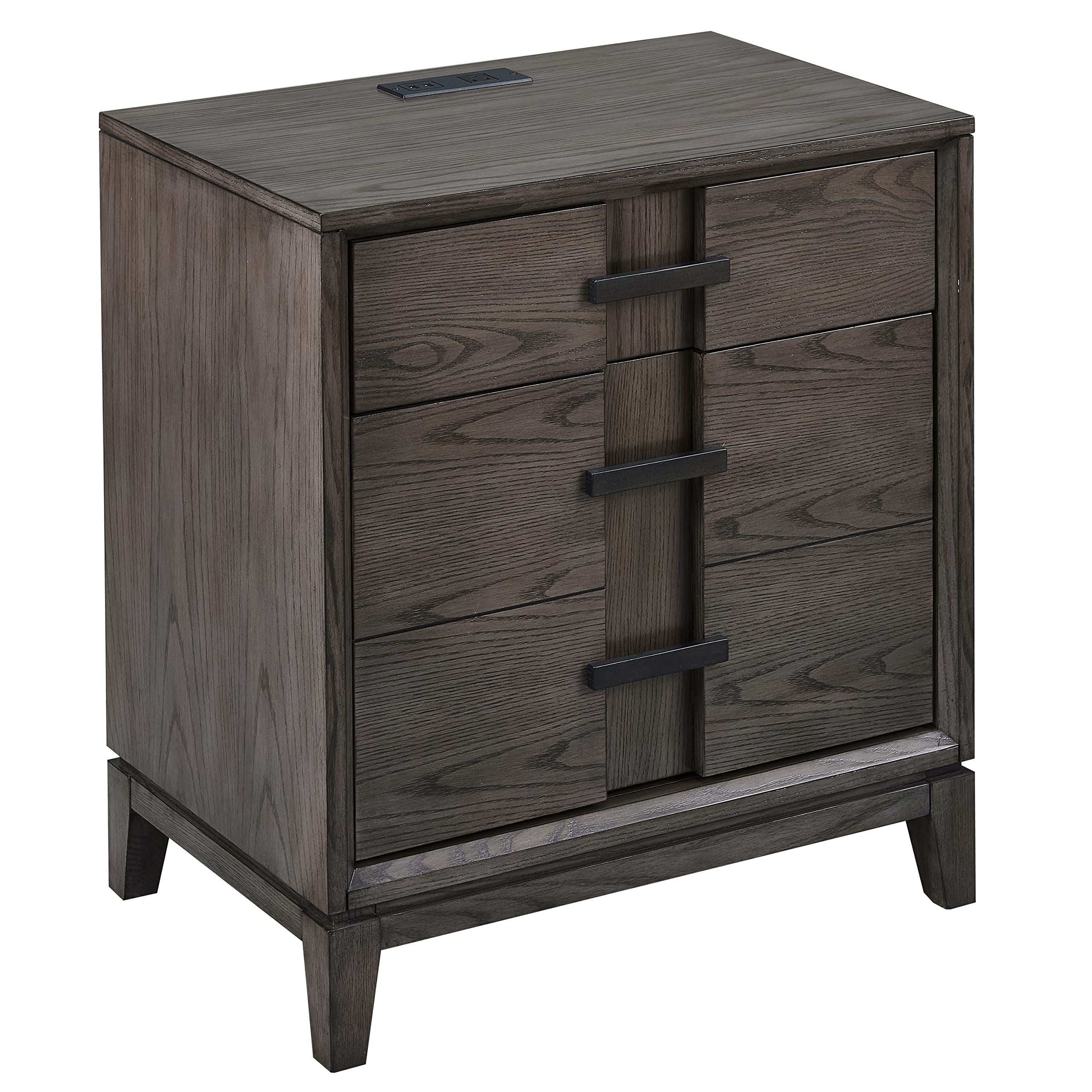 Leick Home 9075 Modern Nightstand with USB-C Fast Charging | 1-Drawer Side Table with Integrated AC/USB Ports | Durable Gray Oak Finish for Bedroom, Living Room & Office Use