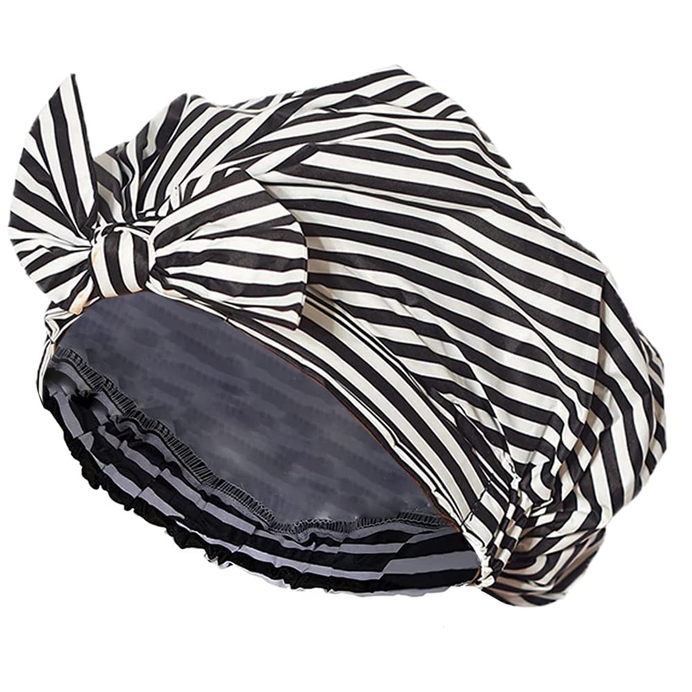 1 Pcs Waterproof Shower Cap for Women & Girls - Large Size with Unique Stripe Design for Long, Short & Curly Hair - Perfect for Bathing, Swimming & Hair Care Routines