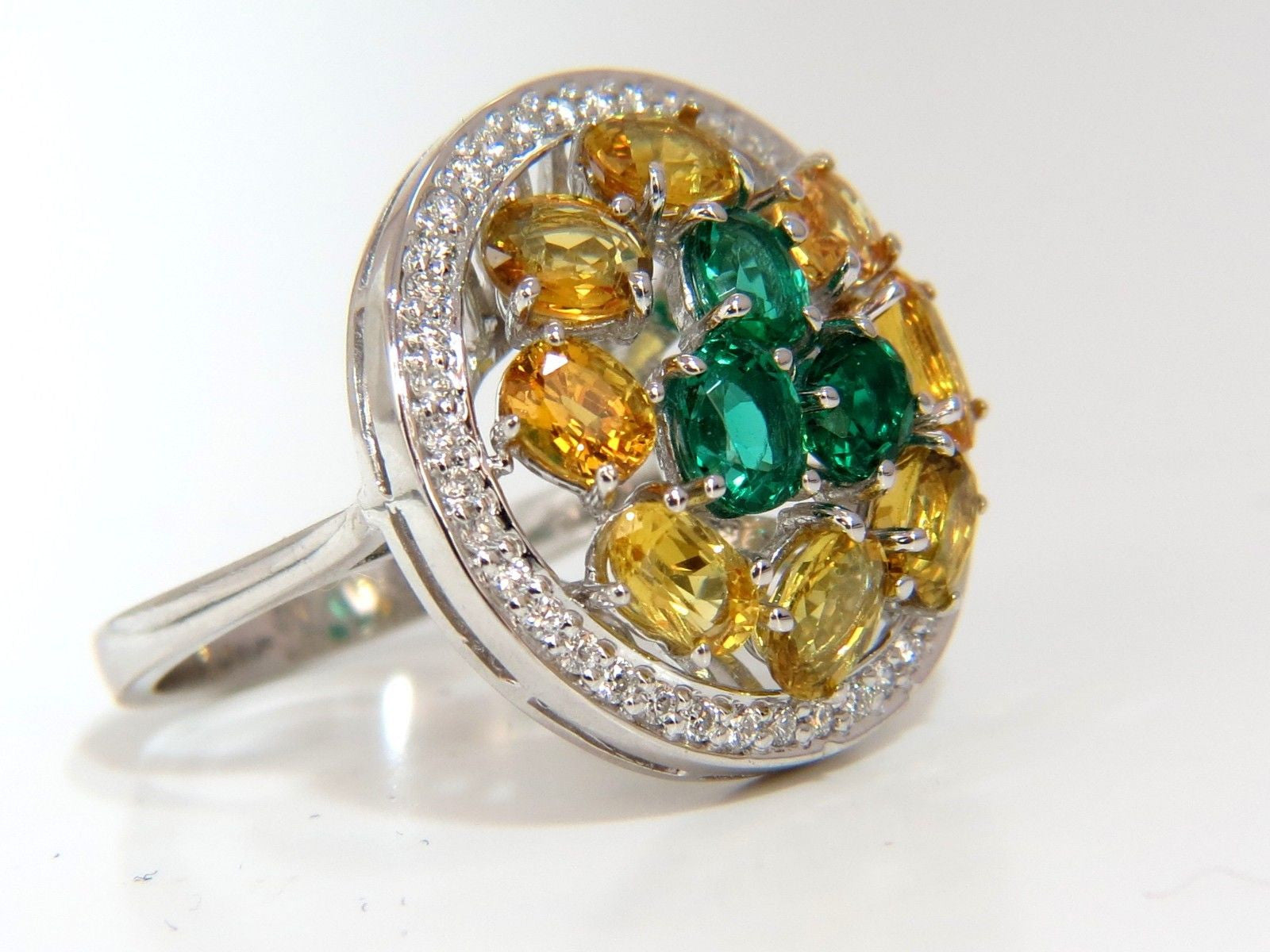 5.62CT Natural Fancy Yellow Sapphire & Vivid Green Emerald Cluster Ring | Elegant Jewelry for Women, Wedding, Engagement & Special Occasions