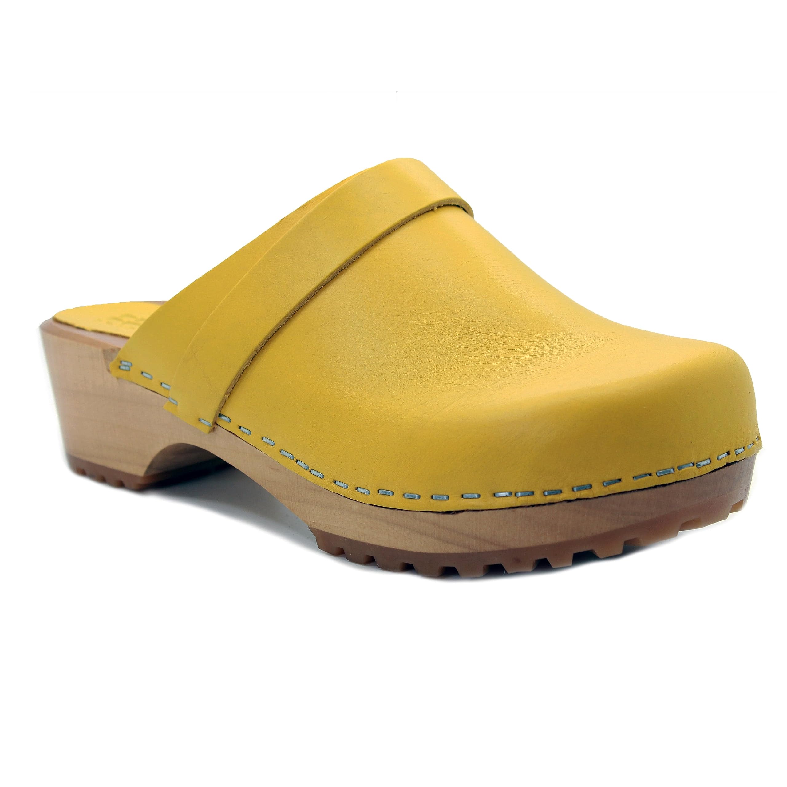 KLÄGN Tuva Wooden Open Back Clogs with Grippy Leather Sole - Comfortable & Stylish for Home, Garden, and Casual Wear
