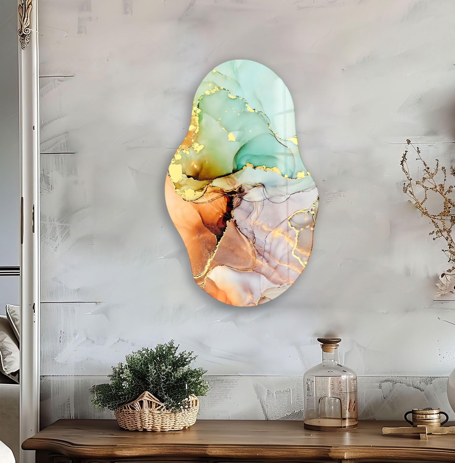 Elegant Gold Accented Stained Glass Wall Art - Handcrafted Home Decor for Living Room, Bedroom & Church Windows