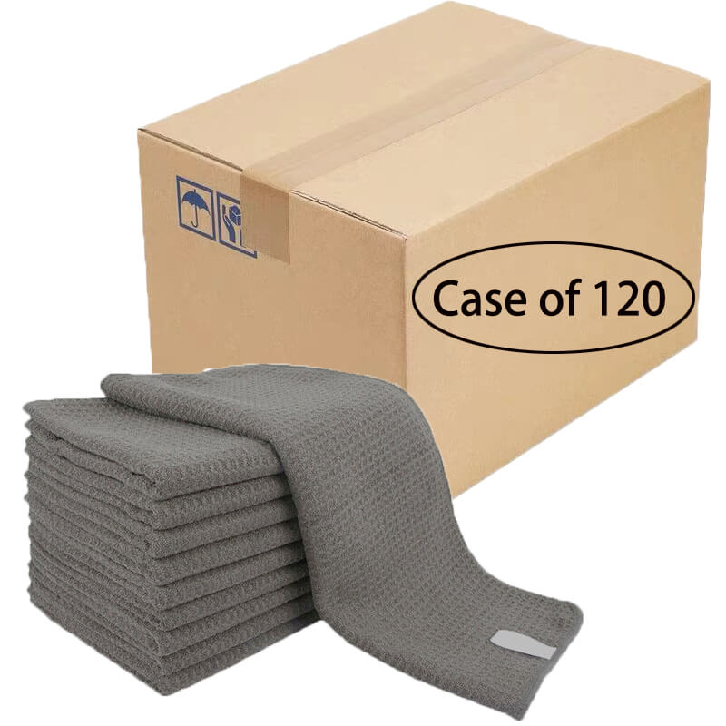 Premium Waffle Weave Microfiber Towels - 16x24 Inches, 380GSM, Bulk Pack of 120 - Ultra Absorbent & Quick Drying for Gym, Spa, Hotel & Automotive Detailing