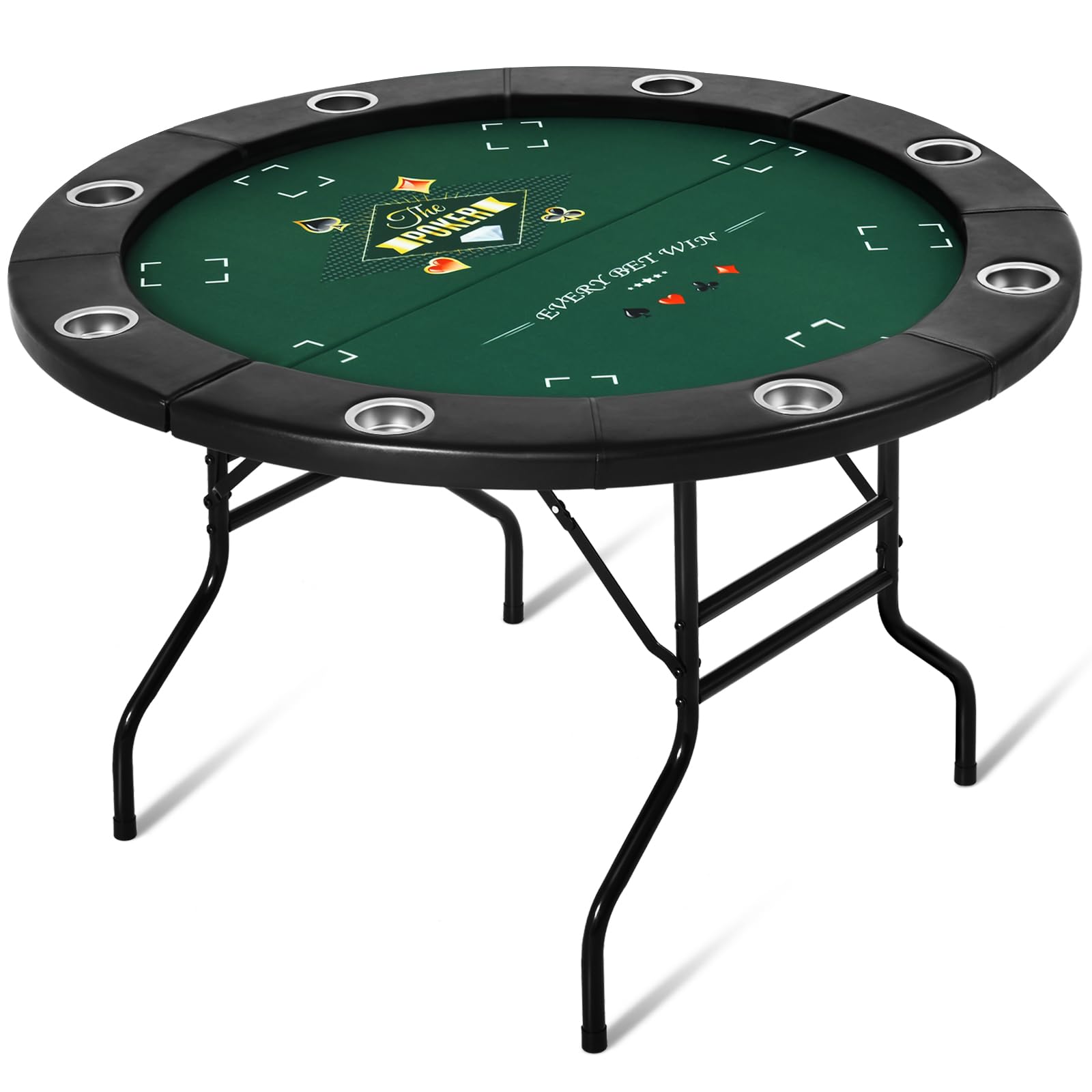Premium 8-Player Round Poker Table Foldable - Casino Style Card Game Table with Stainless Steel Cup Holders & Padded Rails - Folding Texas Holdem Blackjack Table for Home Game Nights & Casino Parties (Black) - Perfect for Poker Nights, Casino Themed Events & Family Game Gatherings