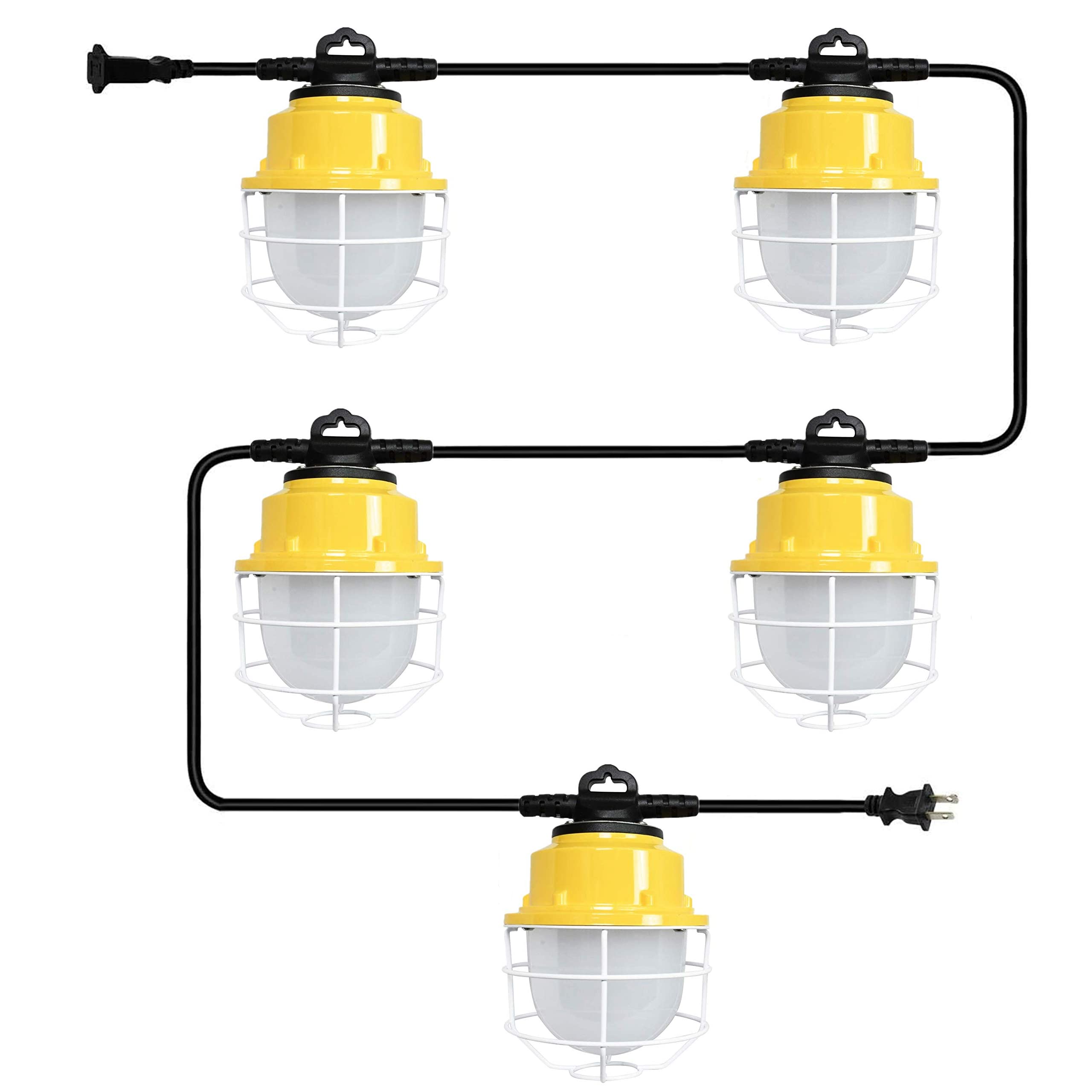 80W 50FT Construction String Lights - 10000LM Ultra Bright Outdoor Work Lights with Steel Guard, IP65 Weatherproof & ETL Certified - Perfect for Jobsite, Backyard, Patio, and Event Lighting