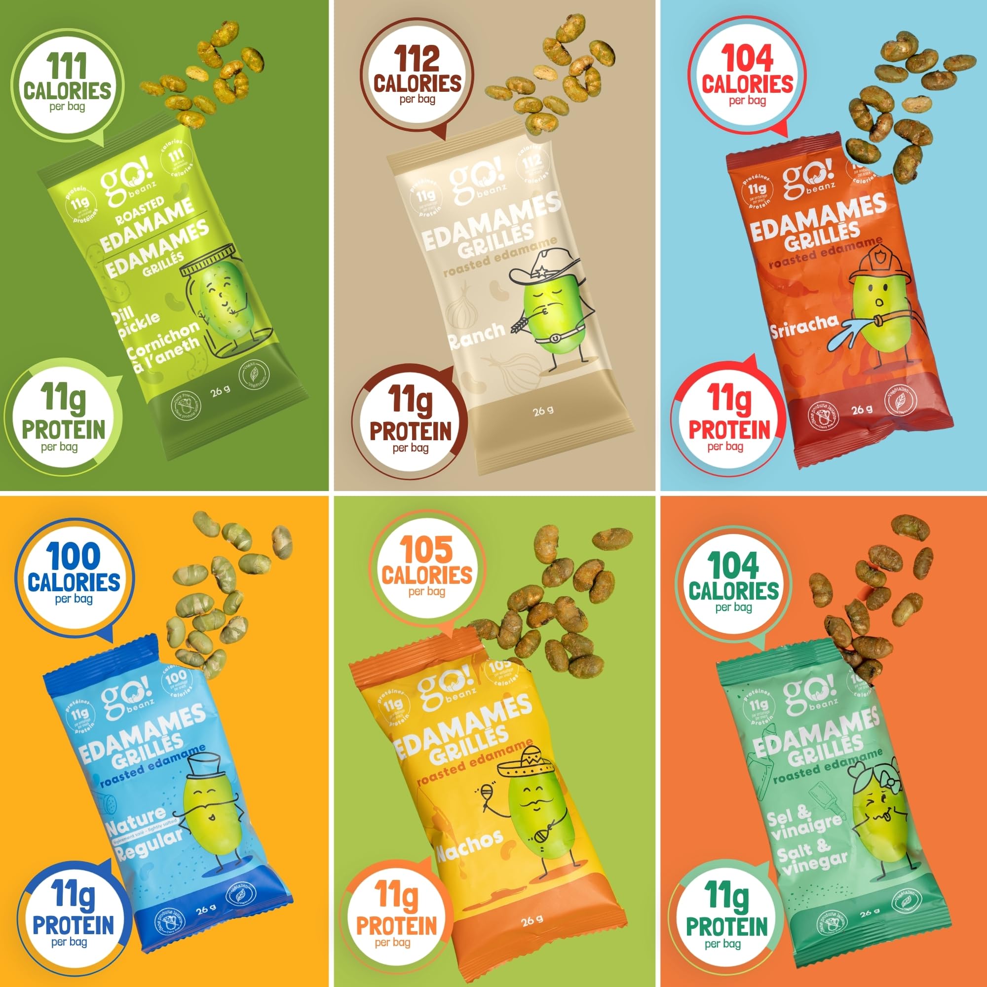 Crunchy Edamame Snacks - Jimmy Sevigny GoBeanz Variety Pack (30 Bags x 26g) | High Protein (11g per Serving), Low Calorie, Low Sugar Healthy Snacks for Adults & Kids | Perfect for On-the-Go, School Lunches, Office Snacks & Post-Workout Fuel