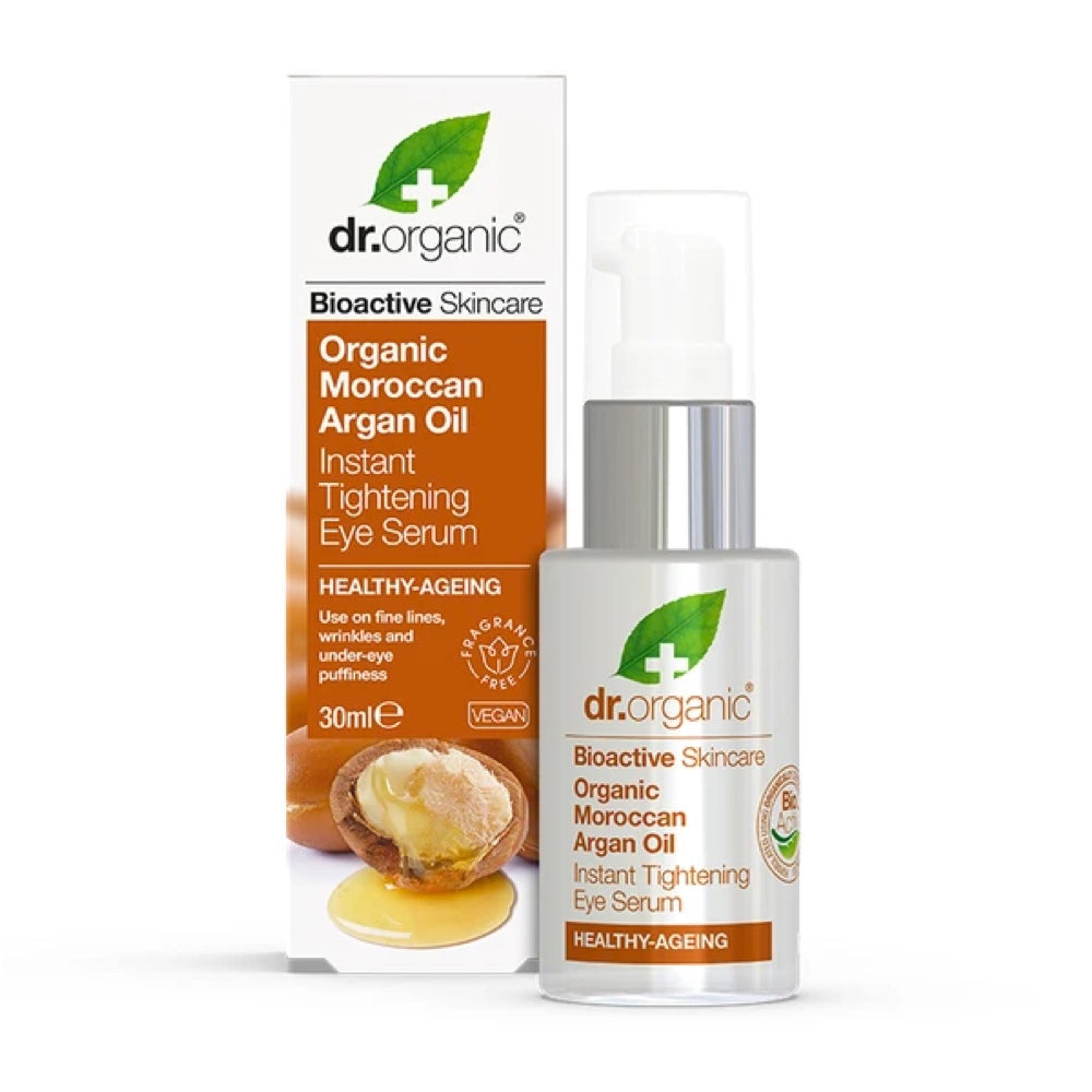 DR ORGANIC Eye Serum with Moroccan Argan Oil - Instant Tightening & Anti-Aging Treatment (30ml) - Reduce Dark Circles & Puffiness for Brighter Eyes - Perfect for Nighttime Skincare Routine