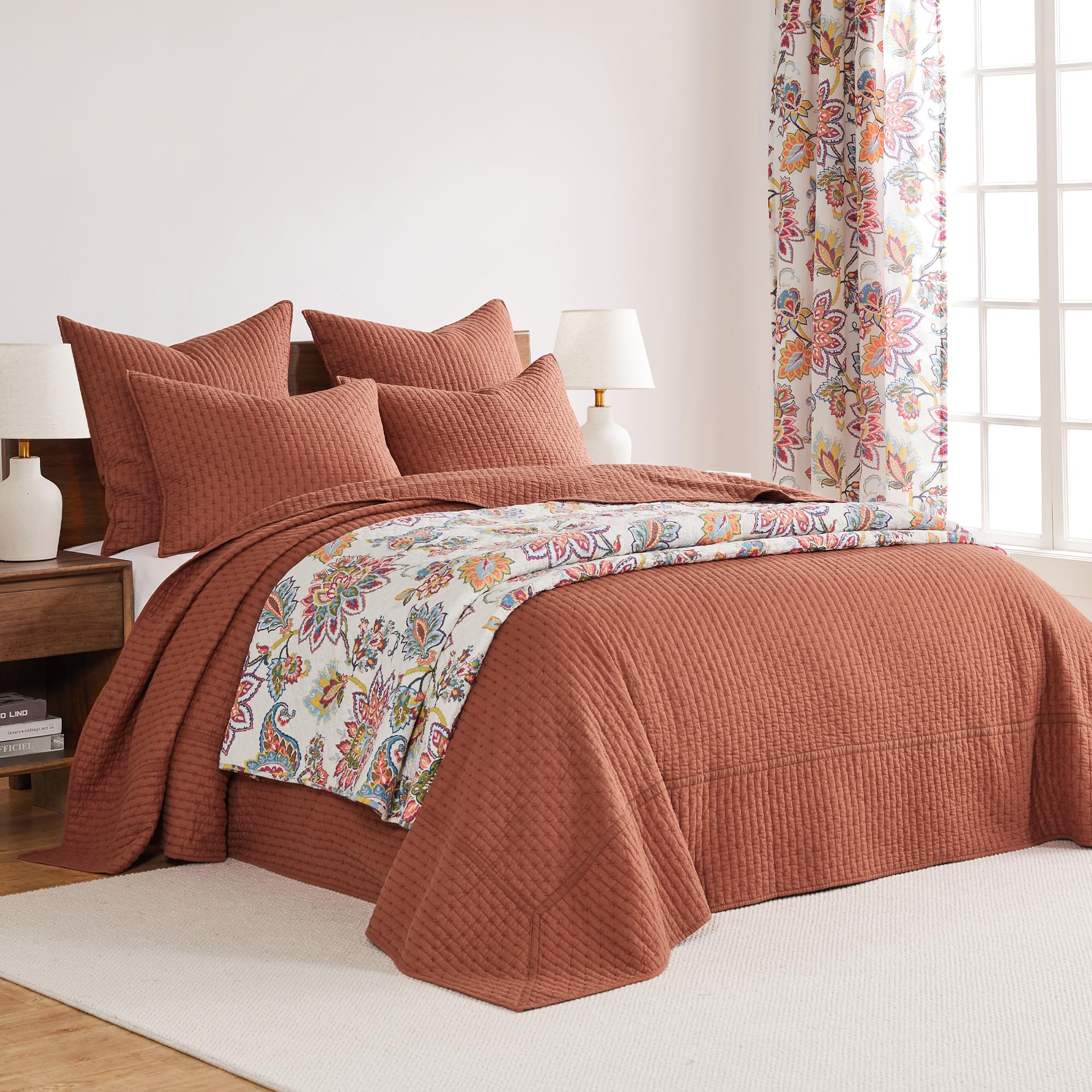 Levtex Home King Size Cross Stitch Adobe Quilted Bedspread Set with 2 Shams - 120x104 Inch Cotton Bed Cover - Perfect for Master Bedroom, Guest Room & Farmhouse Decor