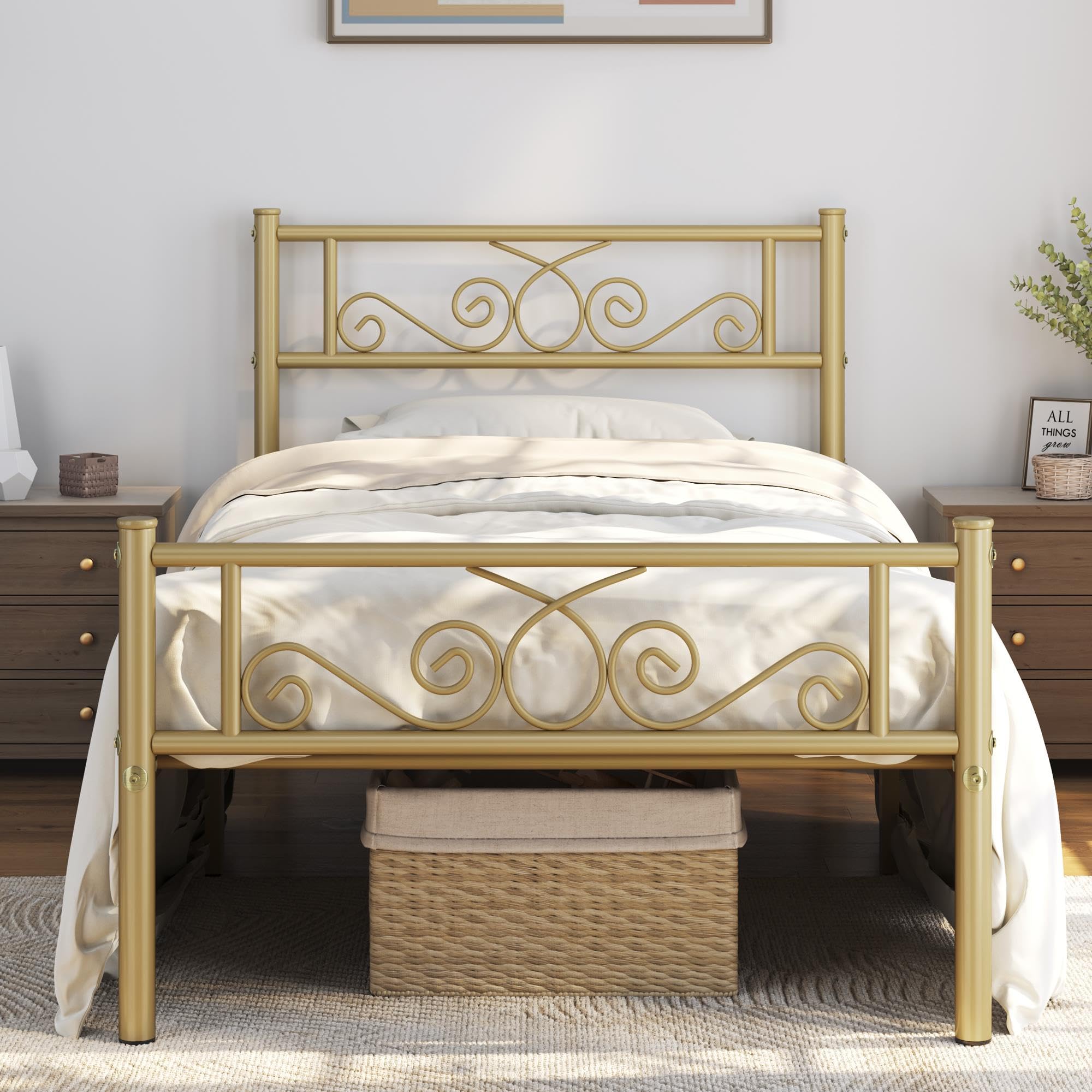 Yaheetech Twin Metal Bed Frame with Headboard & Footboard - No Box Spring Needed, Easy Assembly, 12.6