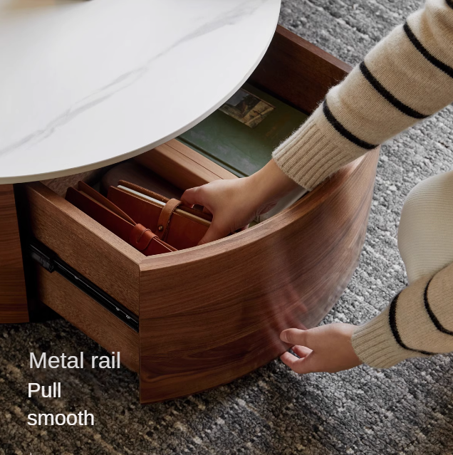 Premium Black Walnut Solid Wood Round Coffee Table - Modern Luxury Rock Plate Design for Living Room, Lounge & Office Decor