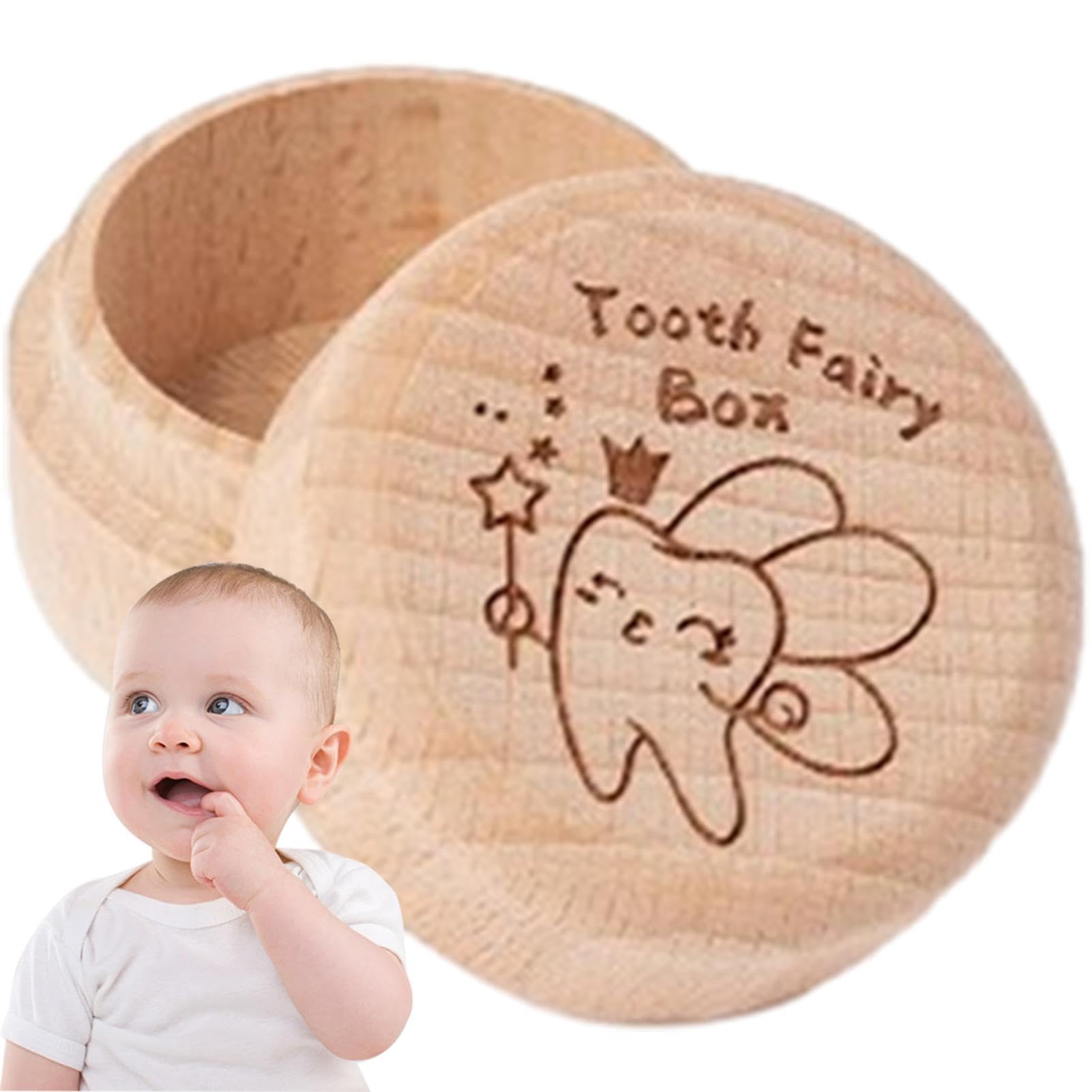 GYOUZA Wooden Baby Tooth Keepsake Box - First Tooth Storage Container for Boys & Girls | Fairy Tooth Saver Gift for Baby Shower, Birthday & Milestone Celebrations | Perfect for Preserving Childhood Memories & Creating Tooth Fairy Traditions
