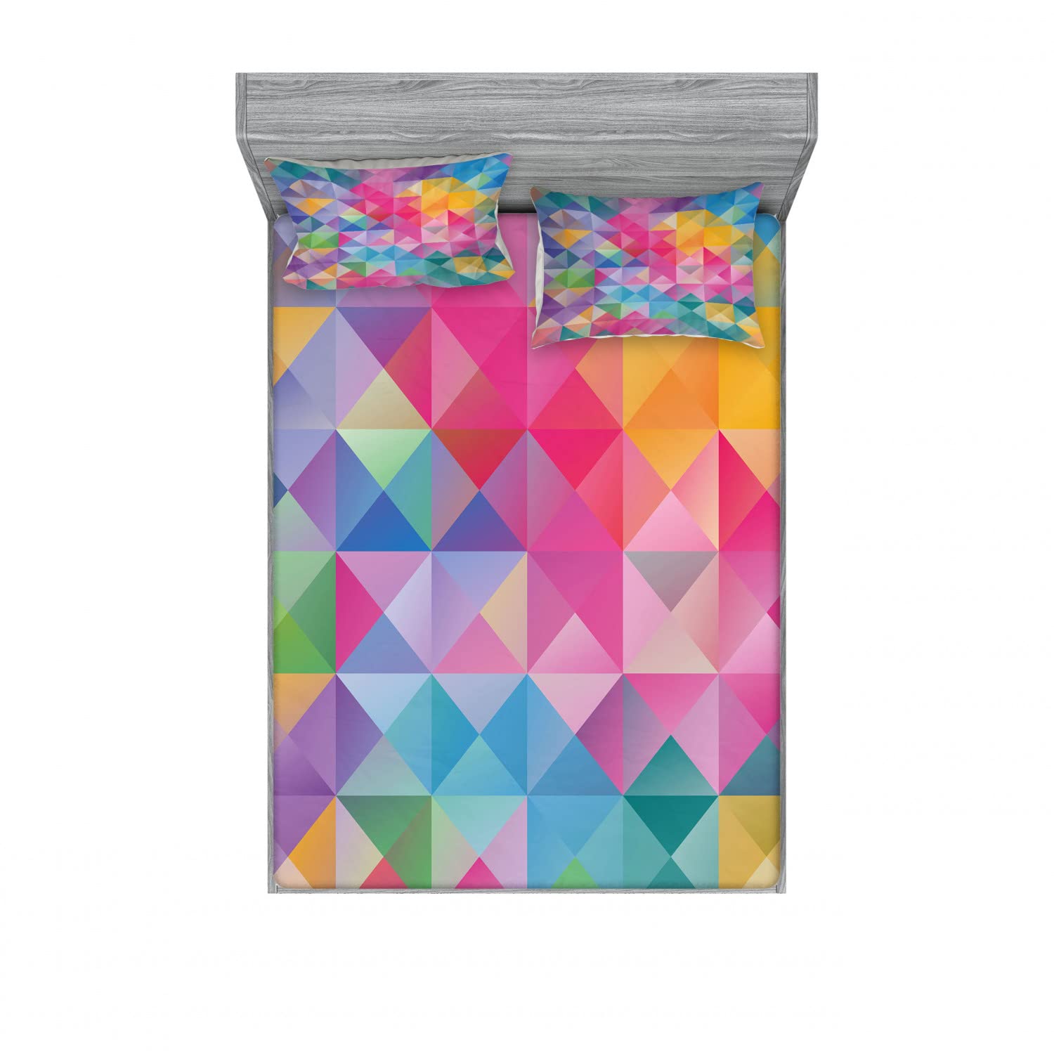 Ambesonne Geometric 2-Piece Full Size Fitted Sheet Set with 4 Pillow Shams - Abstract Blurry Pattern Multicolor Bedding - Soft Breathable Sheets for Guest Room, Dorm, or Modern Home Decor