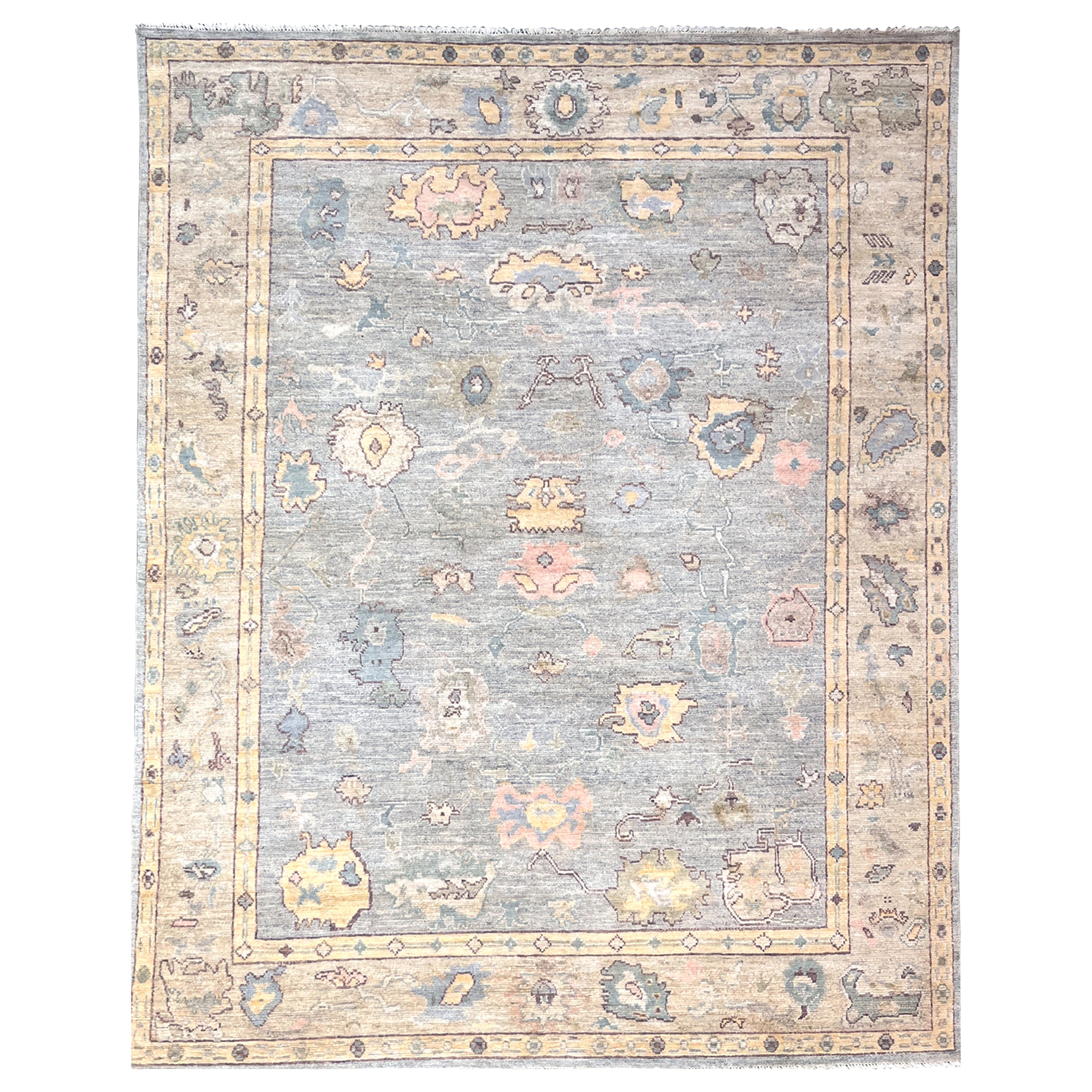 Handmade Blue Traditional Oushak Silk Rug 9'x12' - Authentic Turkish Carpet for Living Room, Bedroom & Home Decor