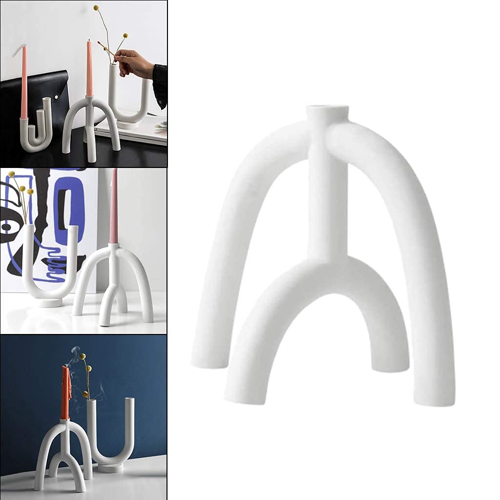 White Ceramic Candlesticks for Pillar Candles - Modern & Durable Candle Holders (19cm x 18cm) - Perfect for Wedding Centerpieces, Home Decor & Dining Table Arrangements