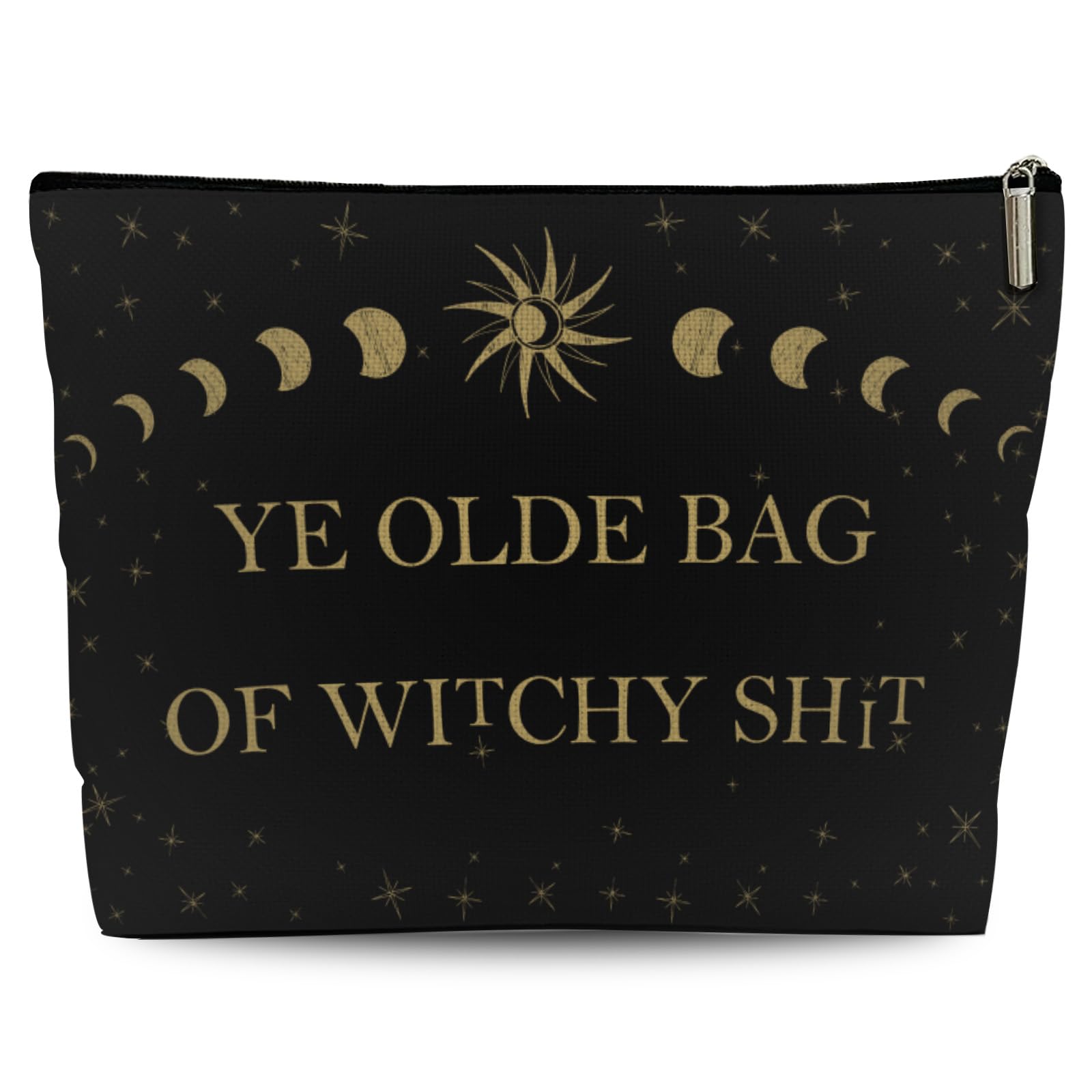 Witchy Makeup Bag for Women - Halloween & Birthday Gifts - Black Zipper Cosmetic Pouch for Travel & Parties