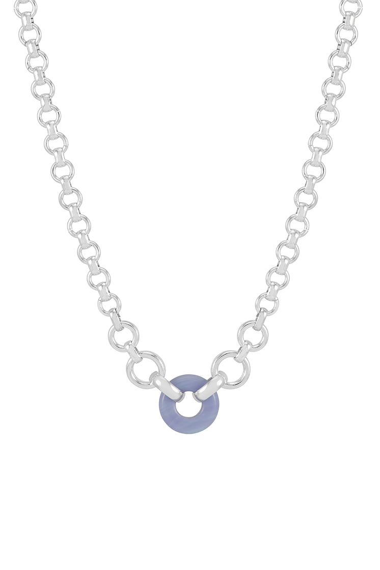 Blue Lace Agate Graduated Round Link Chain Necklace - Elegant Gemstone Jewelry for Women | Perfect for Weddings, Parties & Everyday Wear
