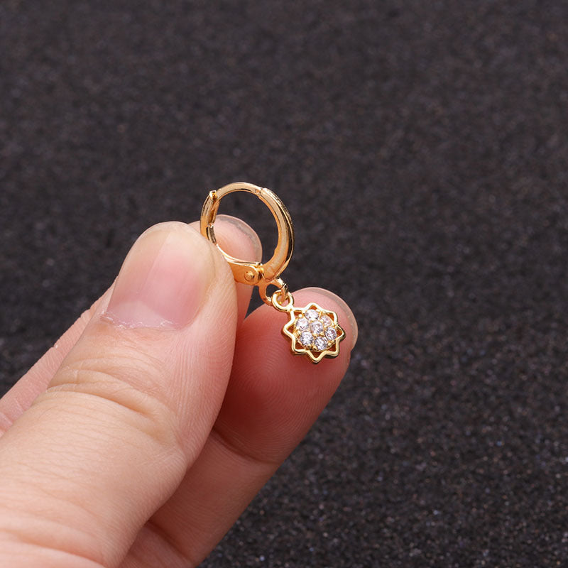18K Gold Cartilage Celestial Dangle Hoop Earrings for Women | HSPJ1928 | Perfect for Everyday Wear, Parties, and Special Occasions