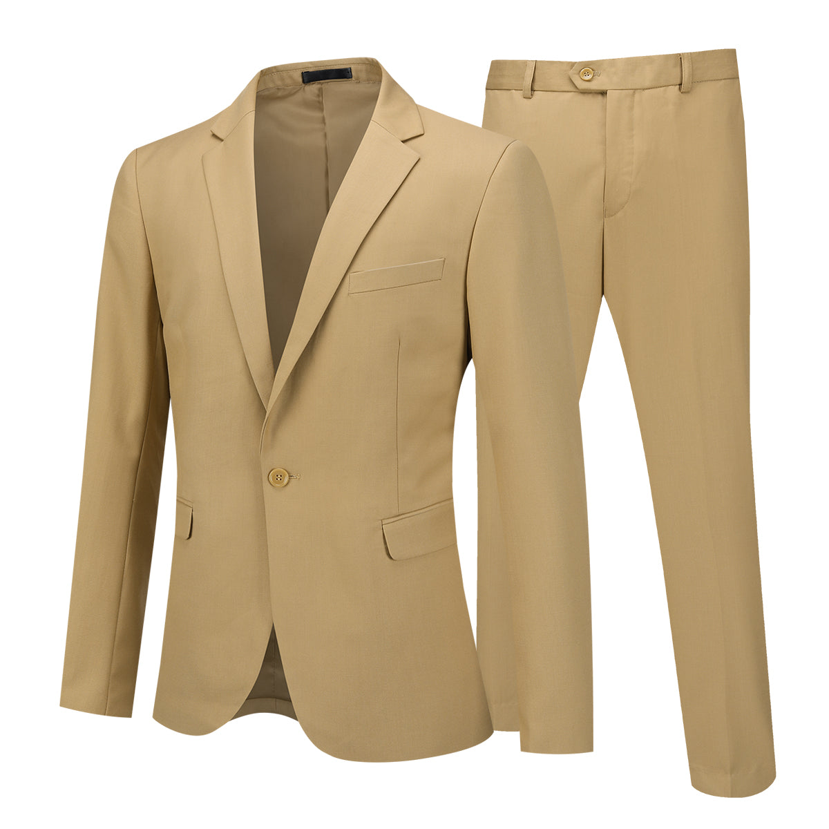 2 Piece Slim Fit Casual Suit for Men - Khaki Color Business & Wedding Outfit - Lightweight Comfortable Office & Party Wear