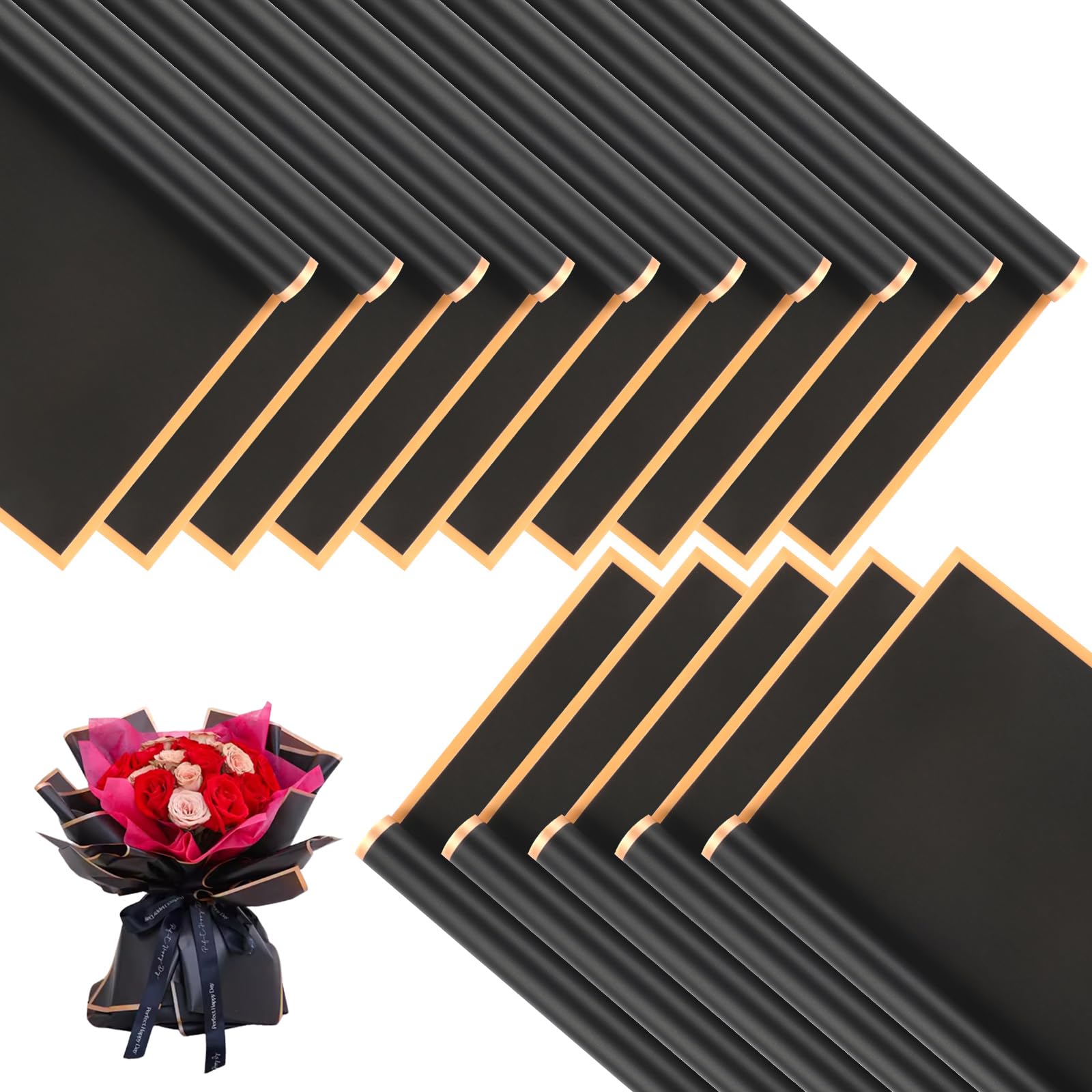 20 Sheets Waterproof Floral Wrapping Paper - Black Korean Style Bouquet Packaging for DIY Crafts, Wedding, Birthday Gifts | Perfect for Florist Supplies, Gift Wrapping & Party Decorations