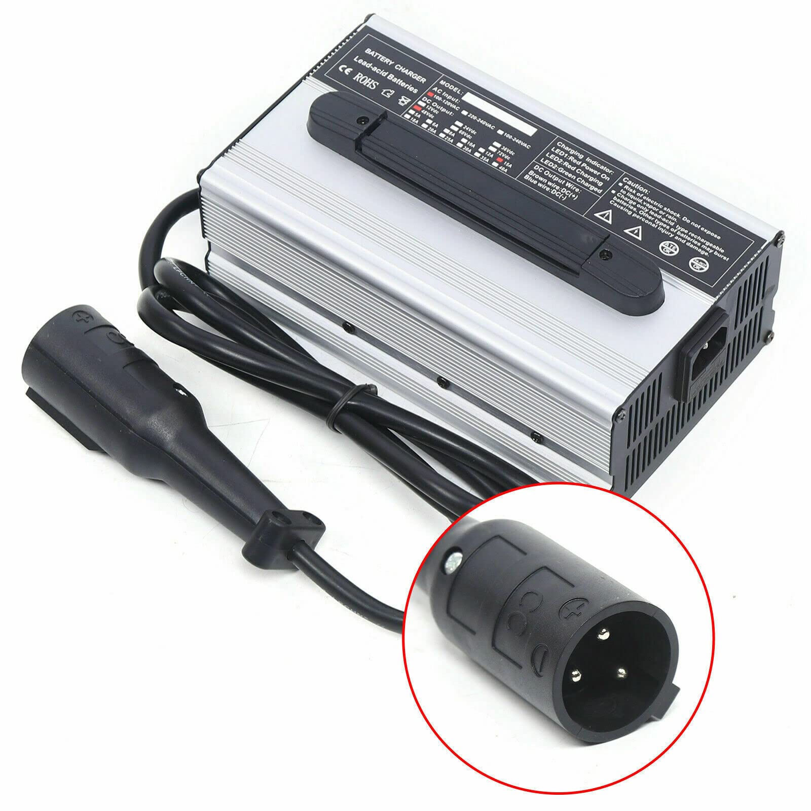 Club Car 48V 15A Golf Cart Battery Charger with 3-Pin Round Connector - Fast Charging Power Supply for Club Car Precedent, Onward & Tempo Models - Perfect for Golf Courses, Resorts & Private Communities (US Stock)