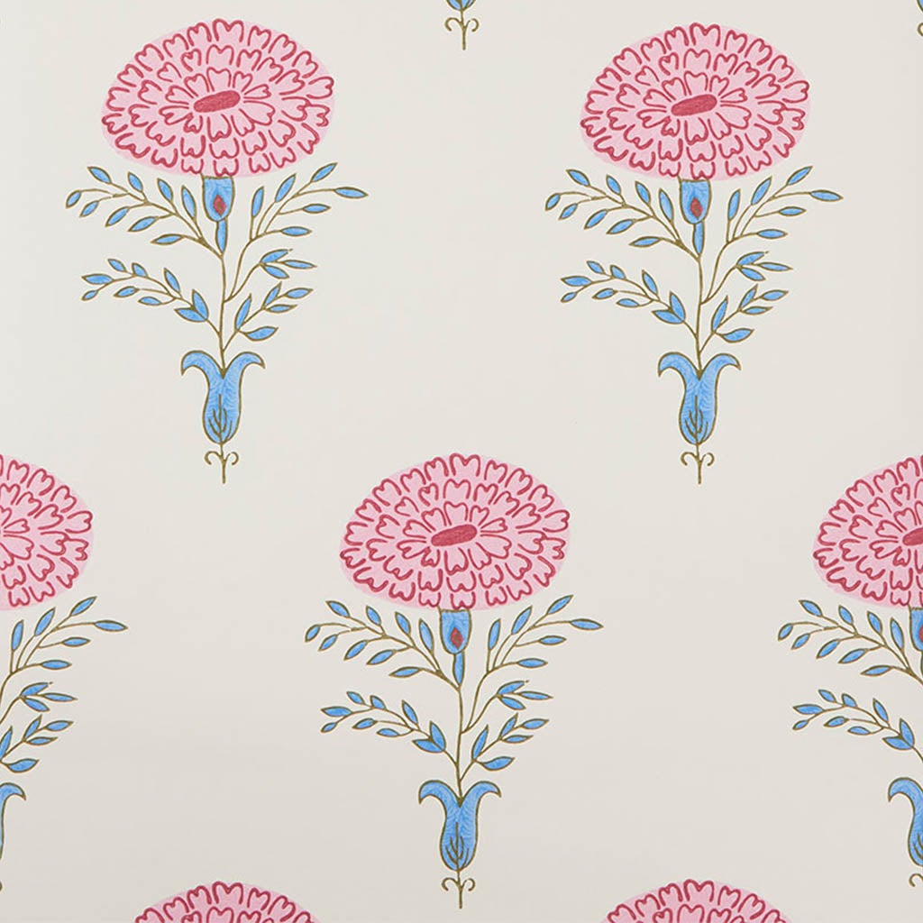 Marigold Wallpaper Sample - Pink & Blue Floral Design | Peel & Stick Removable Wallpaper for Bedroom, Living Room, Nursery Decor