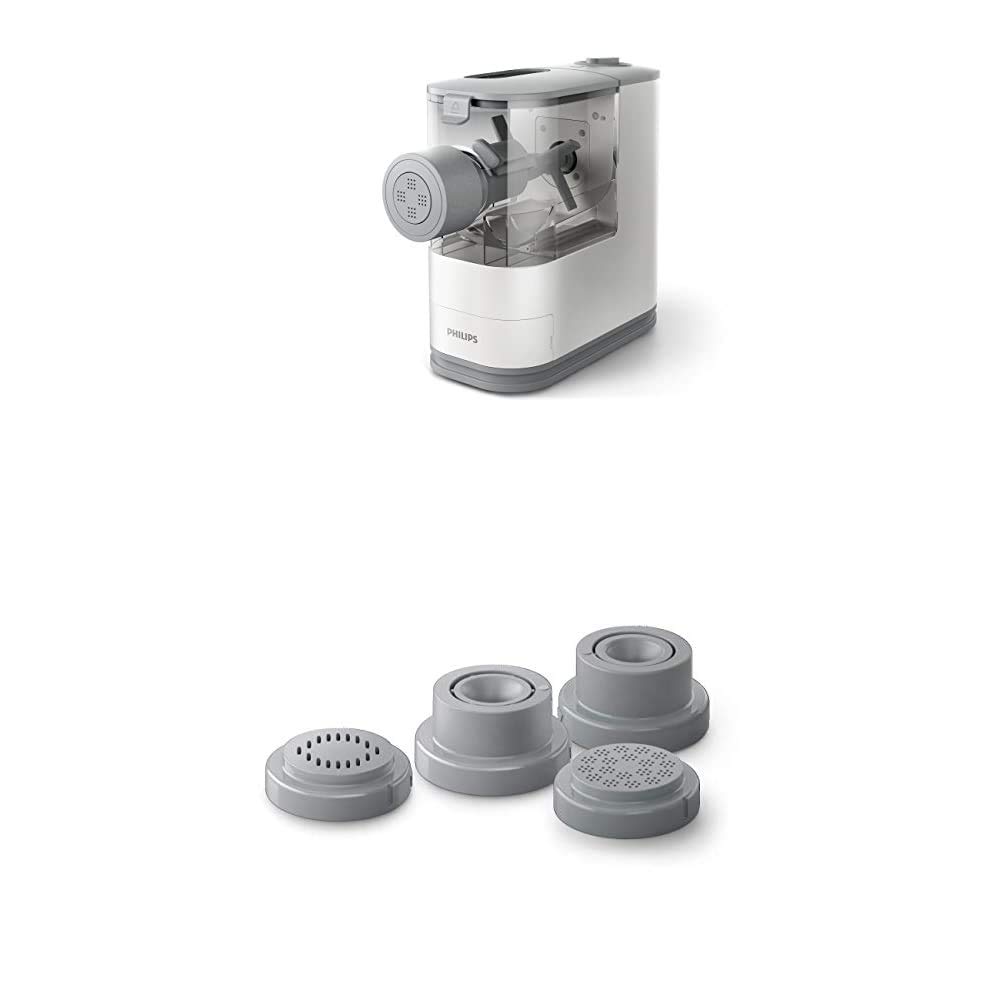 Philips Compact Pasta and Noodle Maker Machine with 3 Interchangeable Pasta Plates - White | 4-in-1 Pasta Maker Accessory Kit for Pappardelle, Tagliatelle, Angel Hair & Lasagna | Perfect for Italian Cuisine, Home Cooking & Restaurant Use