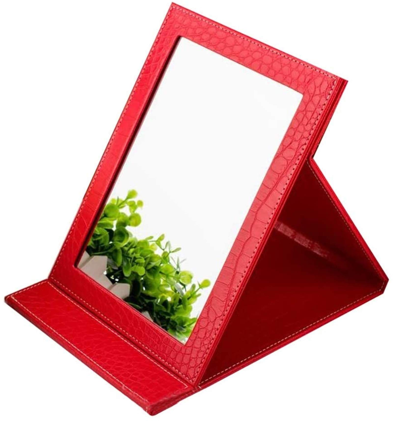 Wall-Mounted Vanity Mirror with Foldable Design - Portable Makeup Mirror for Travel, Bathroom & Desktop Use - Adjustable Free Standing Mirror with Red Frame - Perfect for Home, Office & On-The-Go Beauty Routines