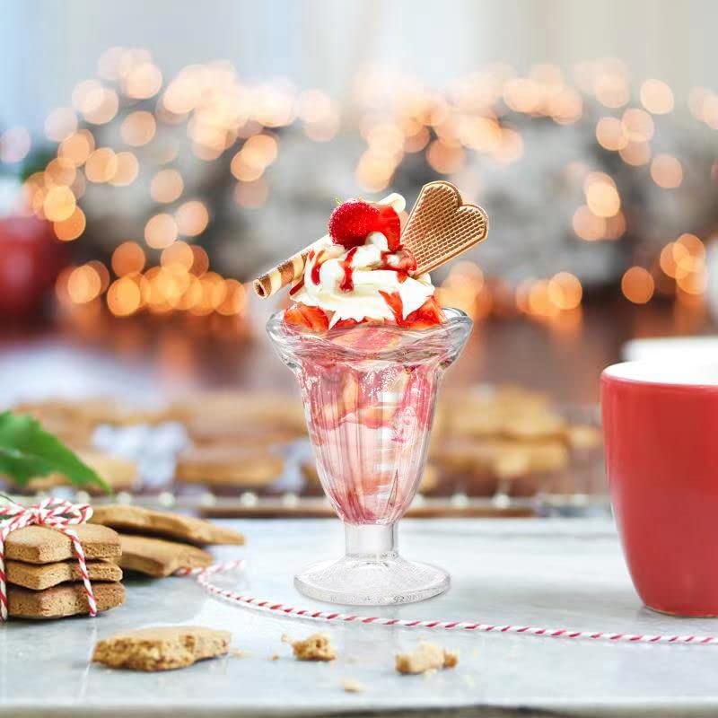 ZENFUN 6 Pack 6.7oz Clear Glass Tulip Sundae Cups - Footed Milkshake & Ice Cream Dessert Bowls Set for Sherbet, Trifle, Fruit Salad, Snacks, Cocktails - Perfect for Parties, Dessert Bars & Home Entertaining