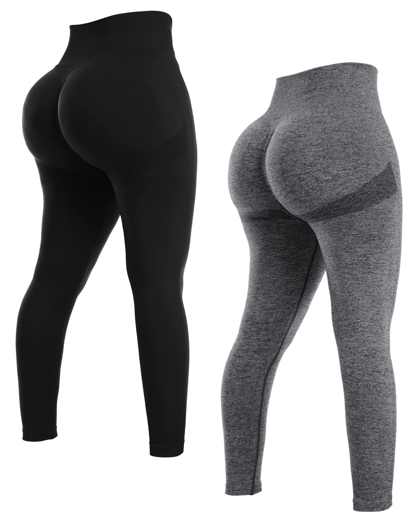 NORMOV 2-Piece Seamless Butt Lifting Workout Leggings for Women - High Waisted Gym Scrunch Booty Lifting Yoga Pants Set - Perfect for Training, Running & Lounge Wear