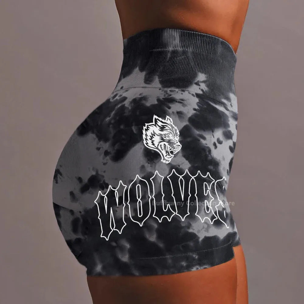 She Darc Wolf Tie Dye Scrunch Shorts for Women - Seamless Yoga Shorts, Breathable Workout Shorts with High Waist for Running, Gym & Summer Activities