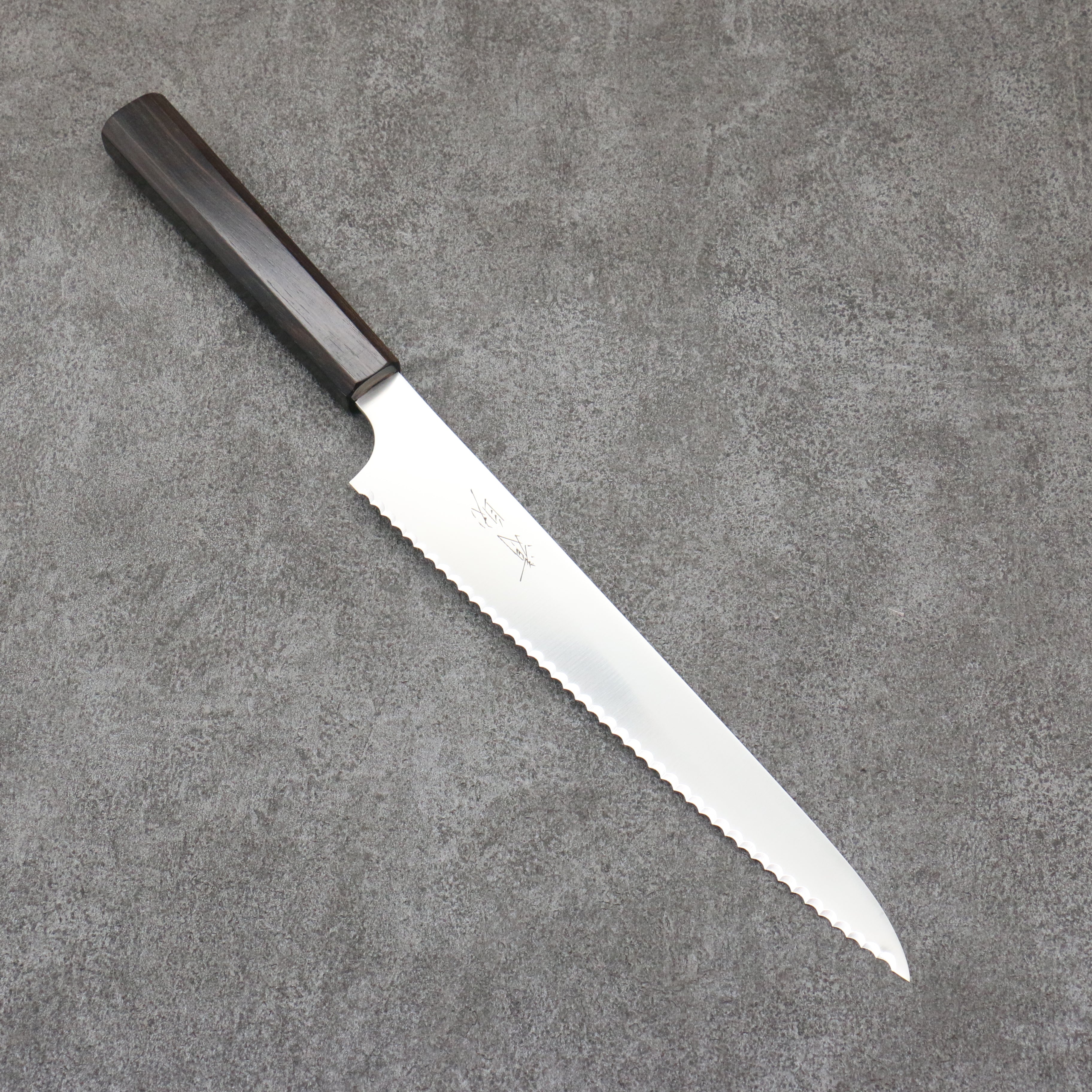 Seisuke 240mm Stainless Steel Bread Knife with Ebony Wood Handle - Perfect for Slicing Bread, Cakes, and Pastries at Home or Bakery