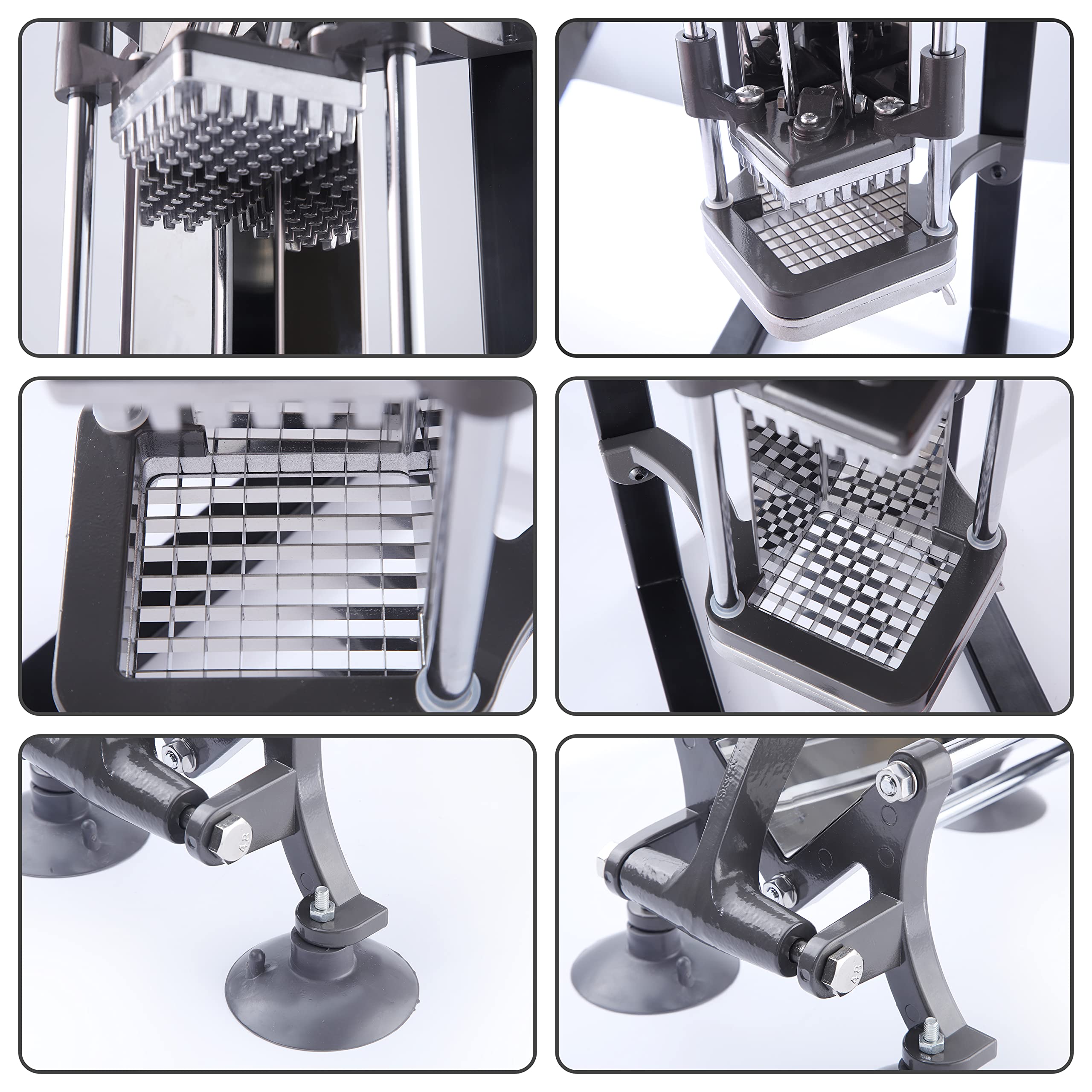 Commercial Grade French Fry Cutter with Stand & Suction Feet - 3 Blade Sizes (1/4