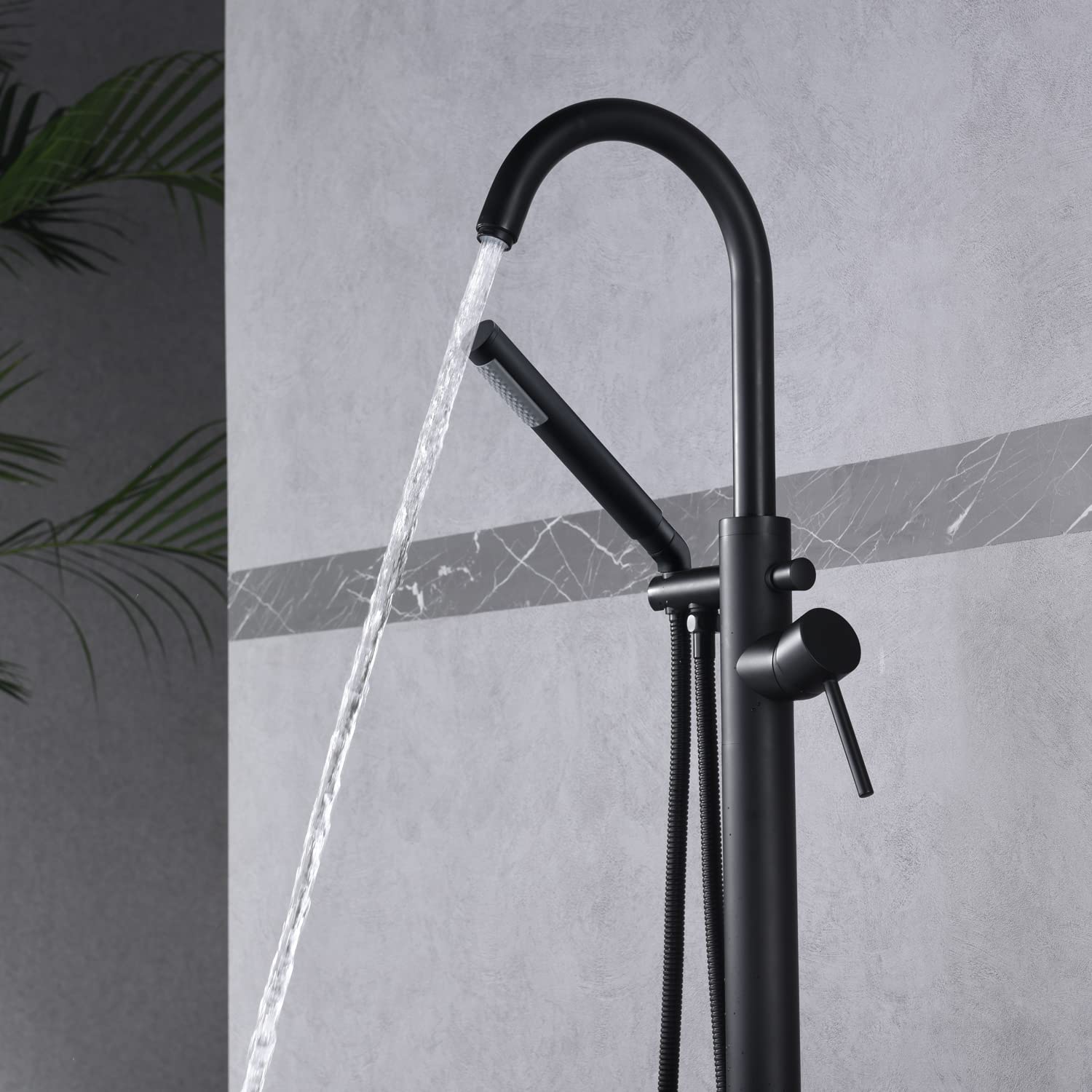 Freestanding Bathtub Faucet Matte Black - Floor Mounted Tub Filler with Handheld Shower - High Flow Rate - Perfect for Modern Bathroom & Spa Relaxation