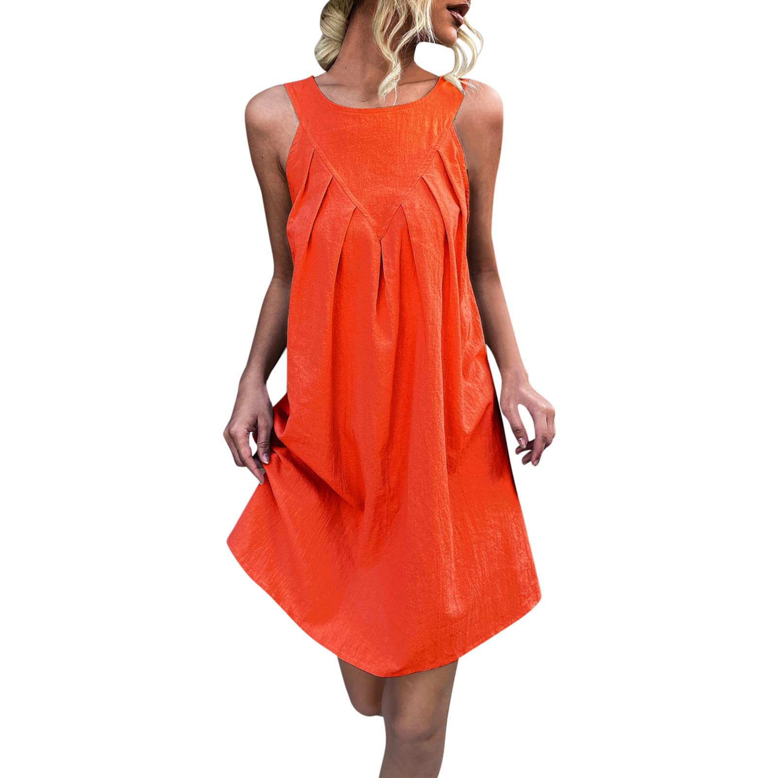 PLOIUUEW Women's Summer Sleeveless Mini Dress - Casual Round Neck Loose Swing Dress for Women | Perfect for Beach, Vacation & Daily Wear