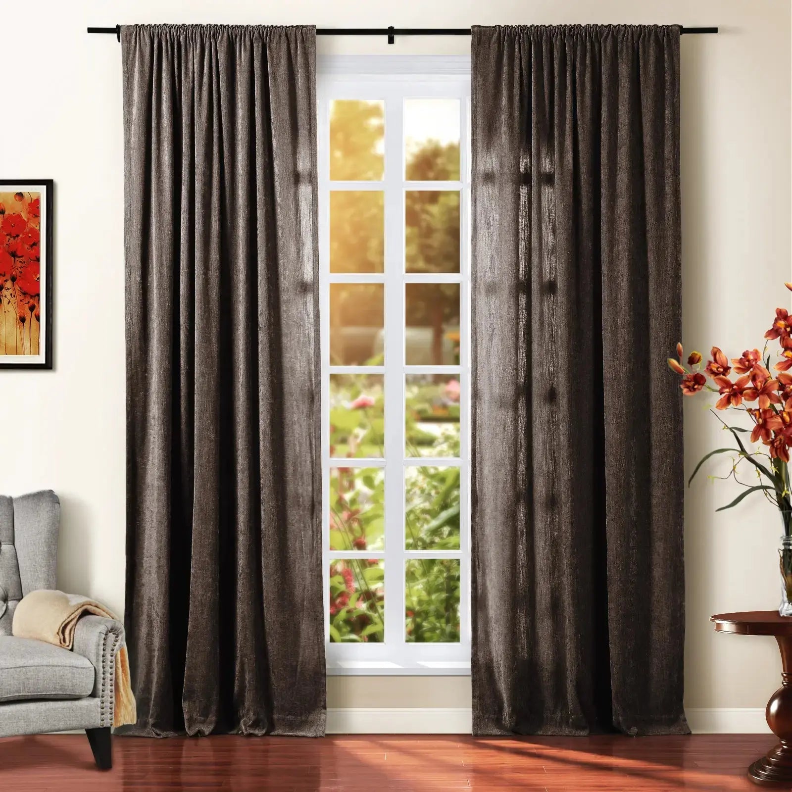 Tino Heavyweight Chenille Blackout Curtains - Soft Thermal Insulated Drapes for Living Room & Bedroom - Noise Reducing & Light Blocking Window Treatments