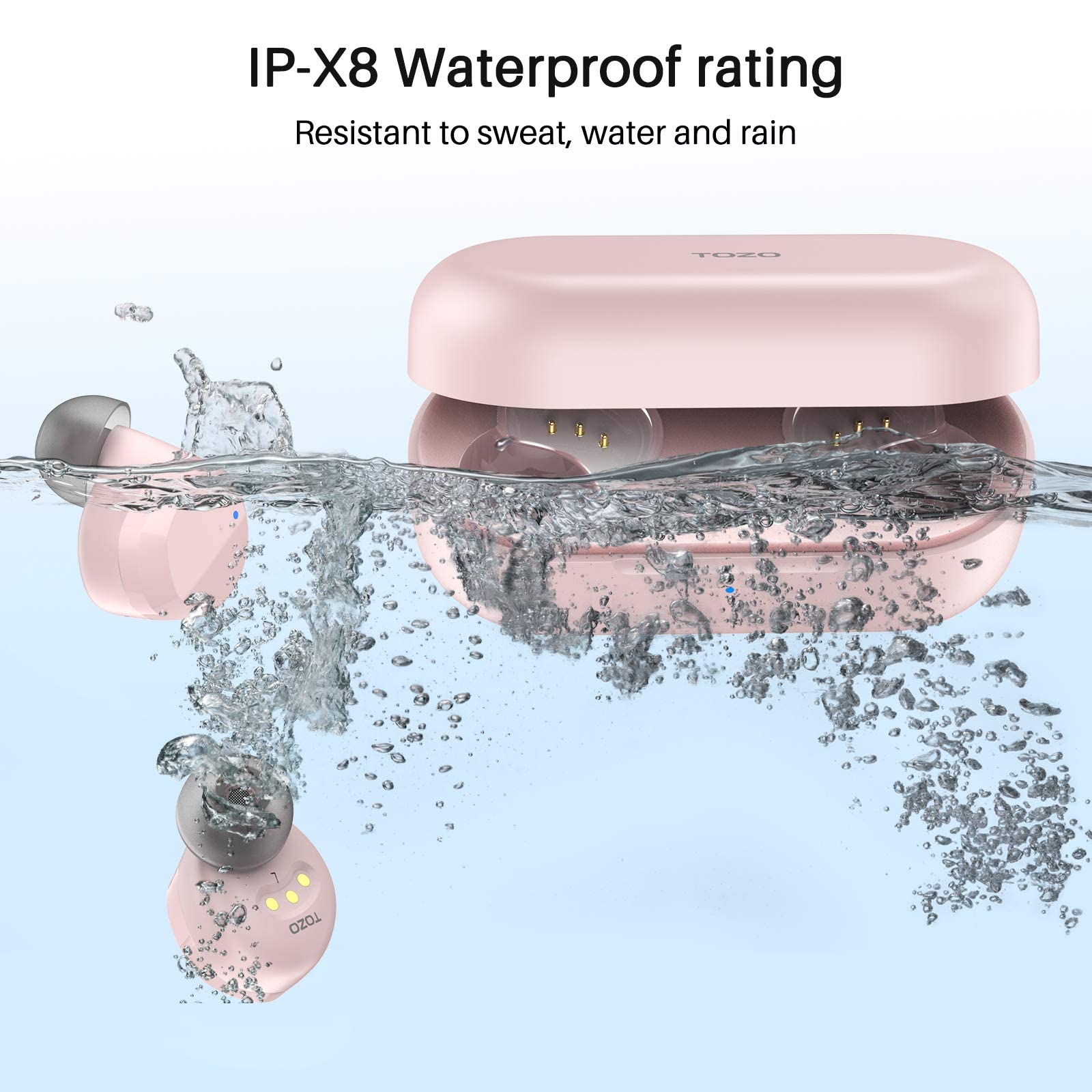 TOZO T12 Wireless Earbuds Bluetooth 5.3 Headphones with Premium Sound, Wireless Charging Case, IPX8 Waterproof, Built-in Mic - Rose Gold (Renewed) for Gym, Running, Travel & Work Calls