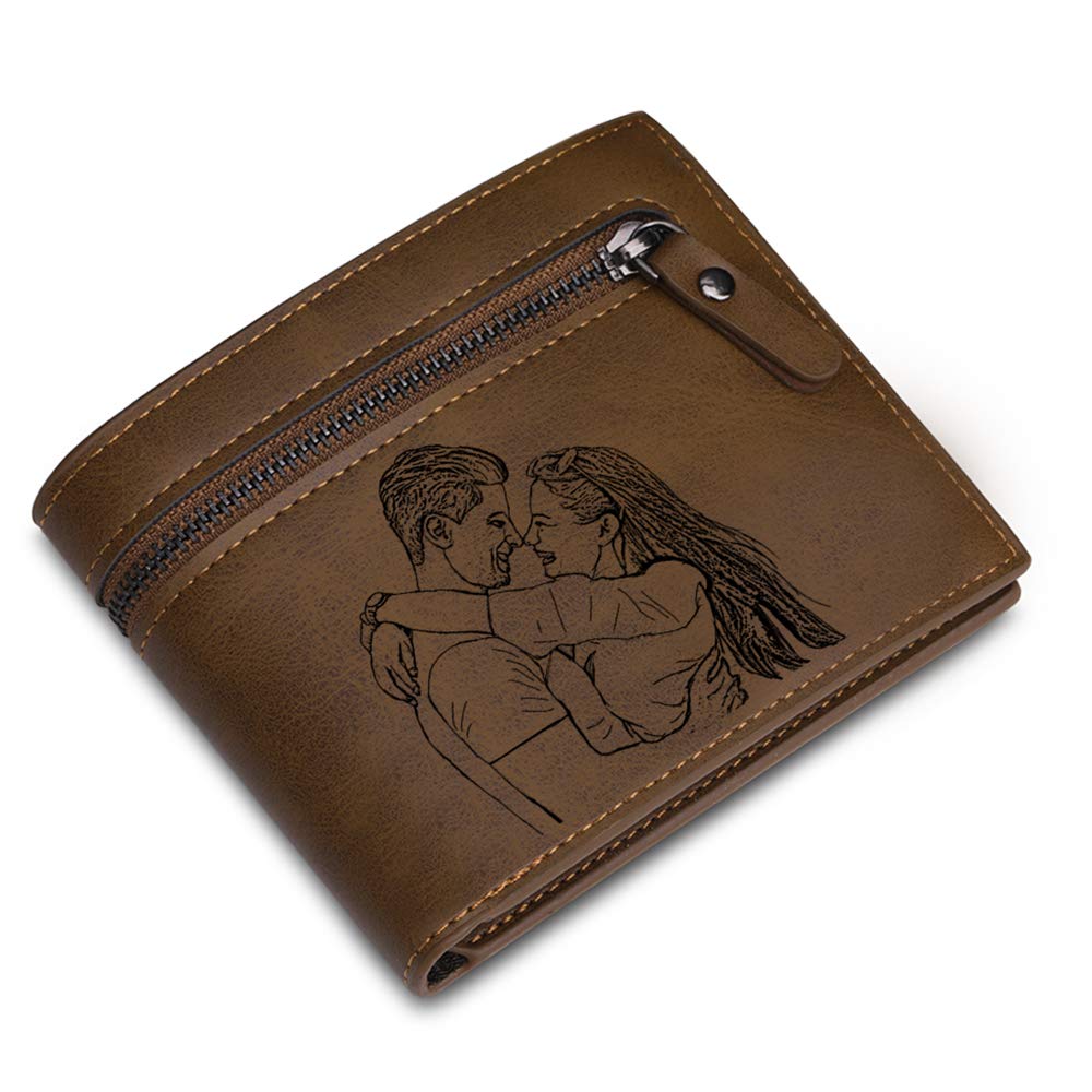 OPALSTOCK Personalized Engraved Photo Wallet for Men - Custom PU Leather Wallet for Dad, Husband, Son - Anniversary, Christmas & Valentine's Day Gift - Perfect for Everyday Use and Special Occasions