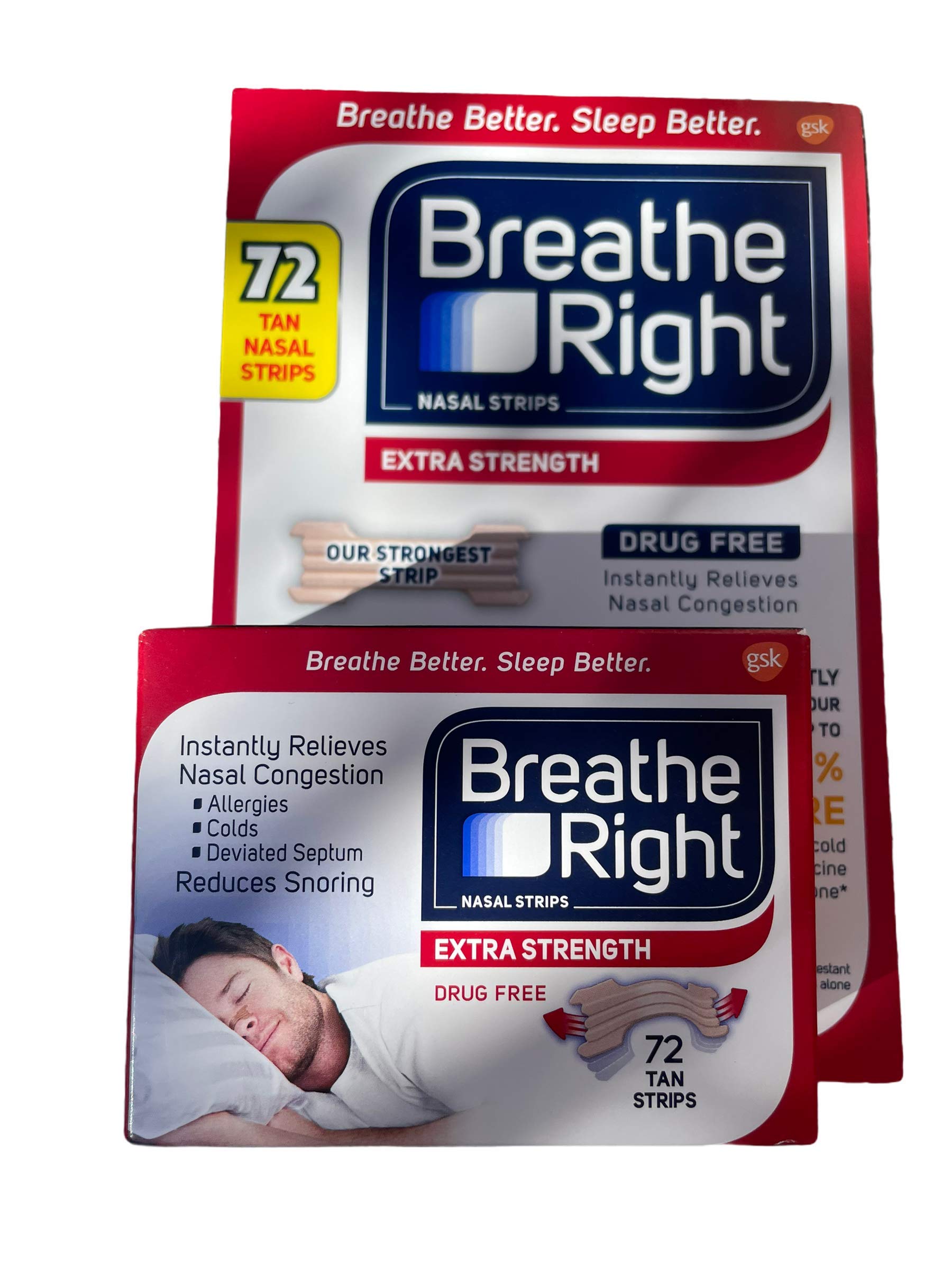 Breathe Right Extra Nasal Strips for Better Sleep - 72 Count (4 Pack) - Stop Snoring & Improve Breathing at Night | Drug-Free Nasal Congestion Relief for Adults