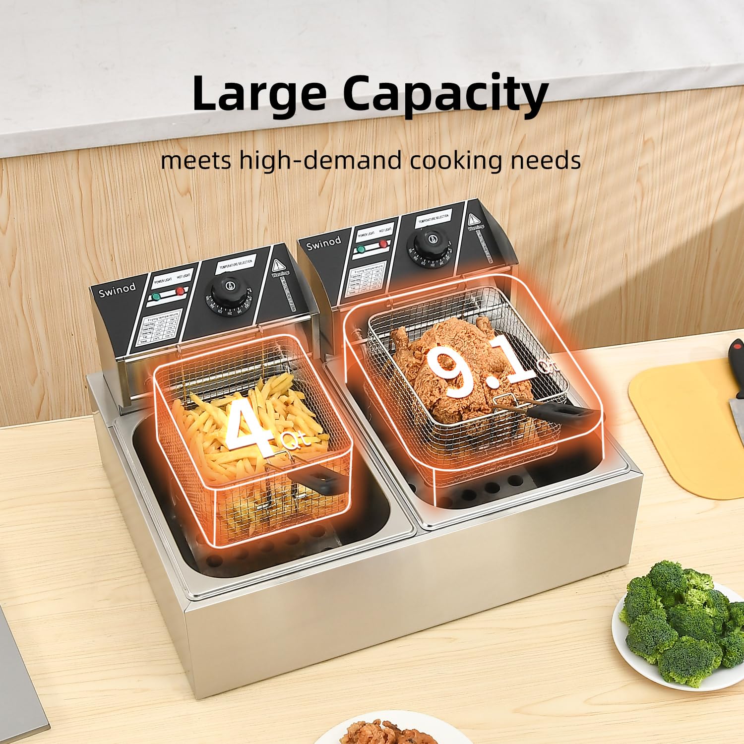 Commercial Deep Fryer with Baskets - 3400W 12.7QT/12L Stainless Steel Electric Oil Fryer with Temperature Control - Perfect for Restaurants, Food Trucks & Home Kitchen Use