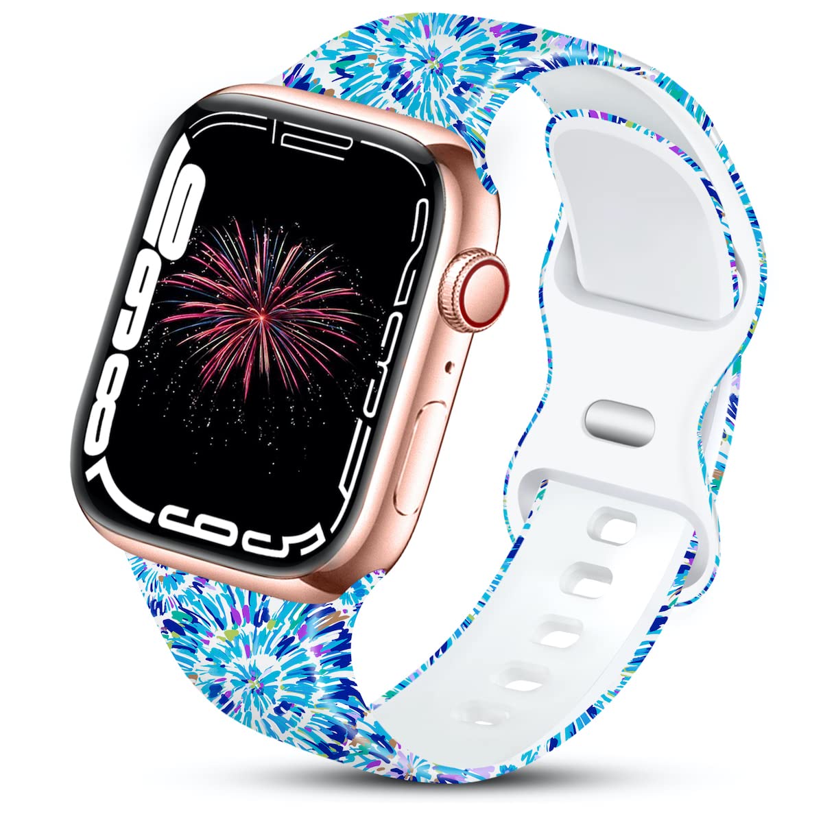 Floral Print Silicone Sport Band for Apple Watch Series 9/8/7/6/5/4/3/2/1/SE - Compatible with 49mm 45mm 44mm 42mm 41mm 40mm 38mm - Stylish & Durable Women's Watch Strap for Gym, Running & Everyday Wear