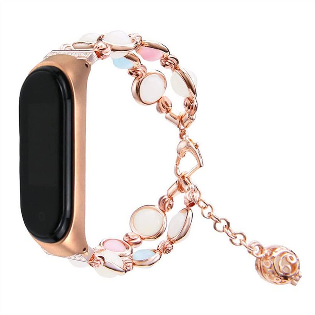 HANL Mi Band 6 Watch Band Replacement - Rose Gold Luminous Chain Bracelet Compatible with Mi Band 6/5/4/3 - Durable Wrist Strap for Fitness Tracking & Sleep Monitoring - Perfect for Gym, Running & Daily Wear