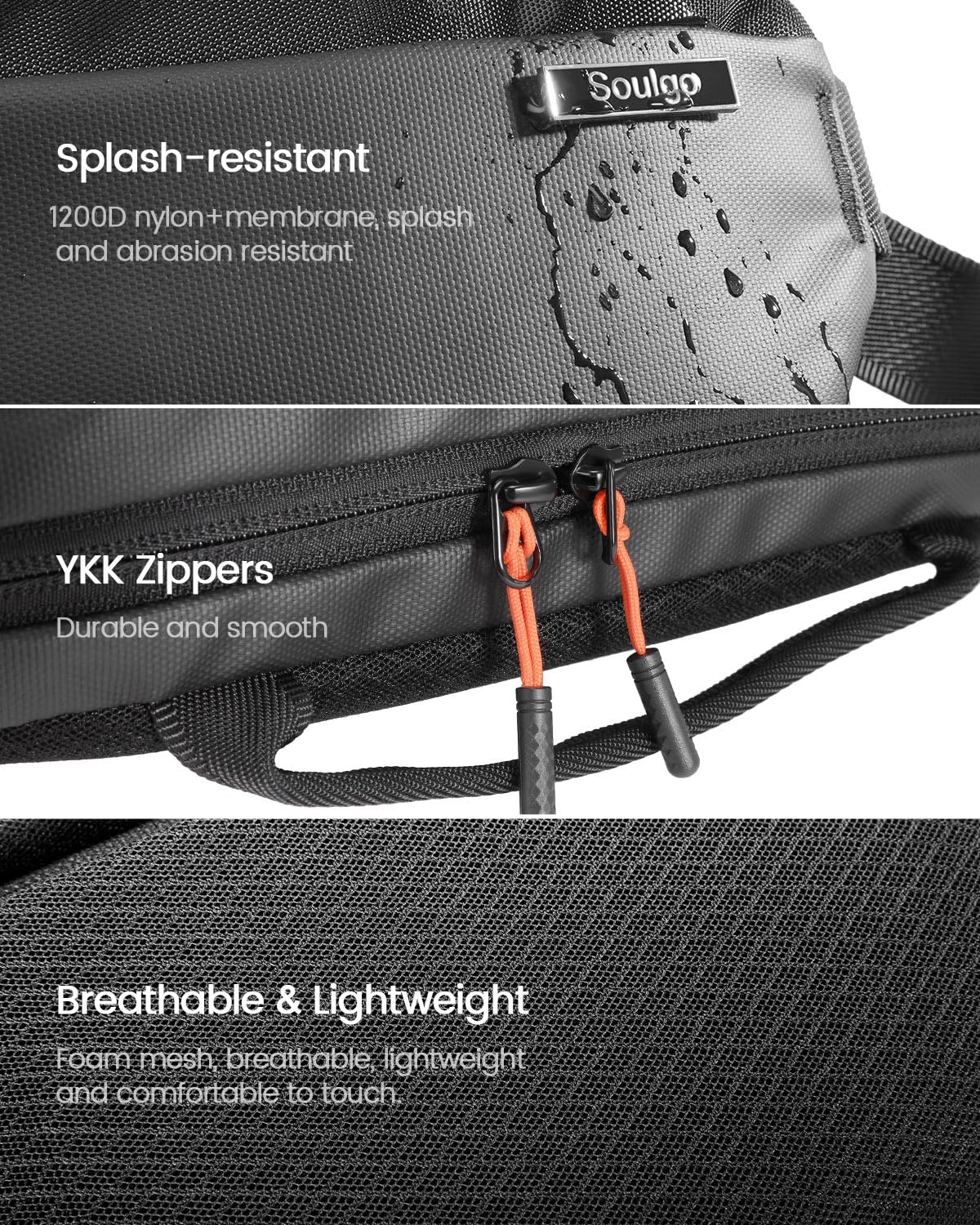 RFID Blocking Sling Bag for Men & Women - Crossbody Chest Shoulder Bag with Water Bottle Holder - Travel, Cycling, Workout, Hiking & Everyday Use - Black