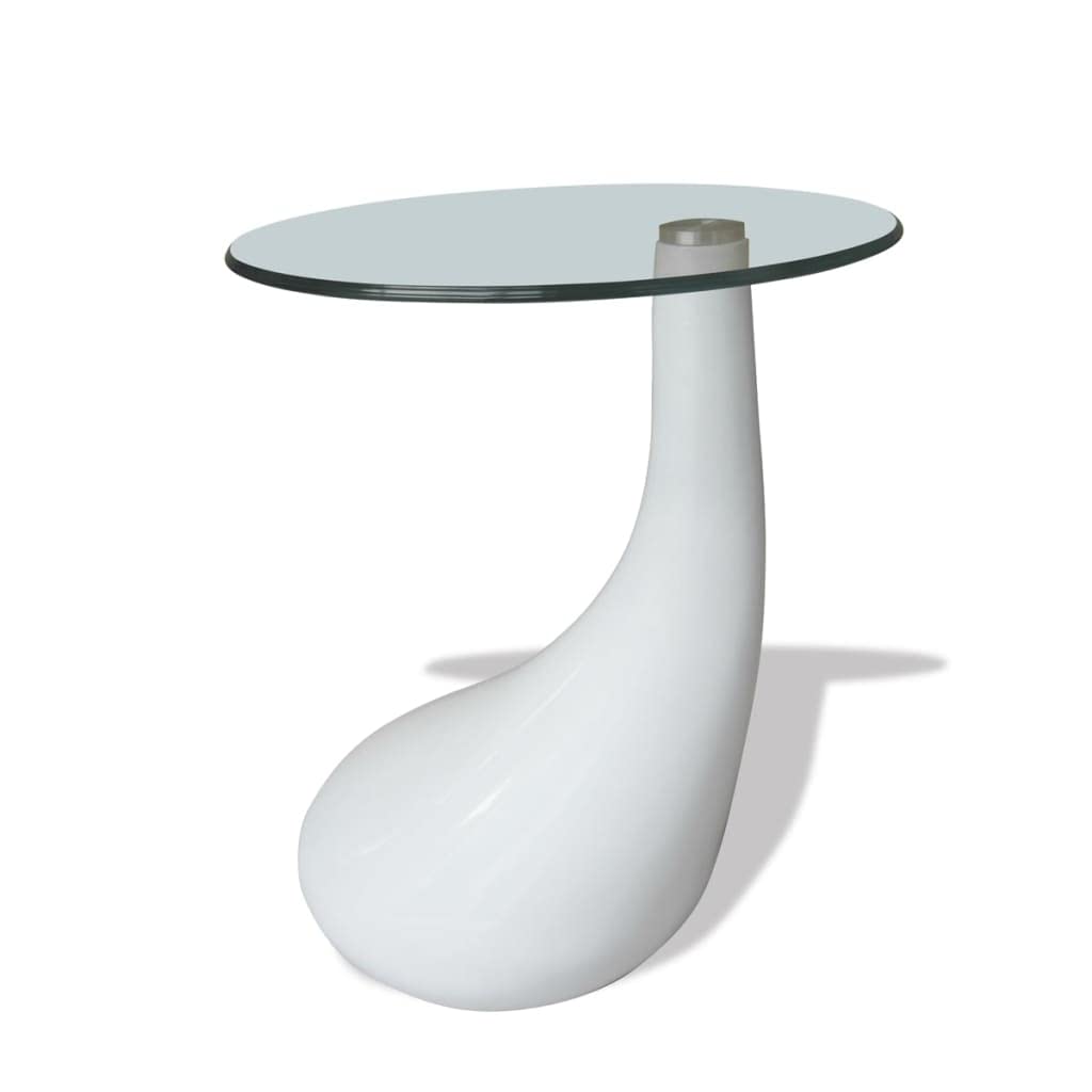 vidaXL Modern Coffee Table with Water-Drop Base & Round Tempered Glass Top - 16.5'' Diameter x 21.7'' Height - High Gloss White - Perfect for Living Room, Lounge or Office Decor