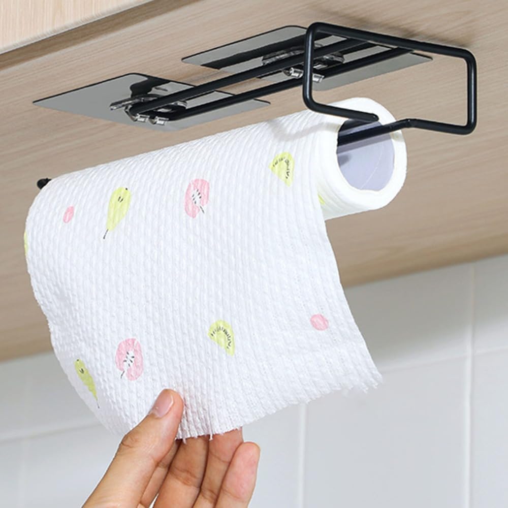 Self Adhesive Wall Mount Multi-Functional Kitchen Organizer - Holds Towels, Tissues & Wine Glasses - Space-Saving Storage for Kitchen, Bathroom, Toilet, Under Cabinet, Garage & Pantry - Perfect for Small Spaces & Home Organization (Pack of 1)