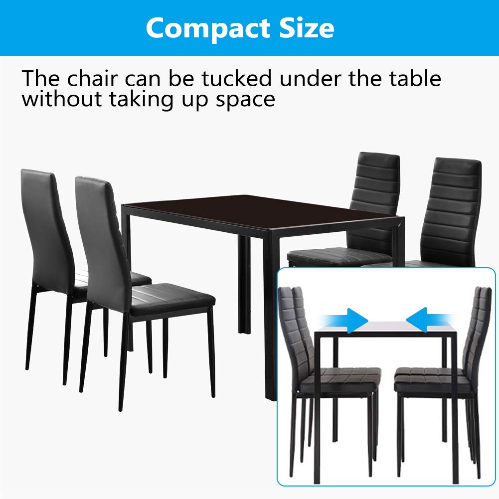 Modern 5-Piece Black Dining Table Set with Tempered Glass Top & 4 Faux Leather Chairs - Kitchen & Dining Room Furniture for Small Spaces | Perfect for Family Meals, Dinner Parties & Everyday Use