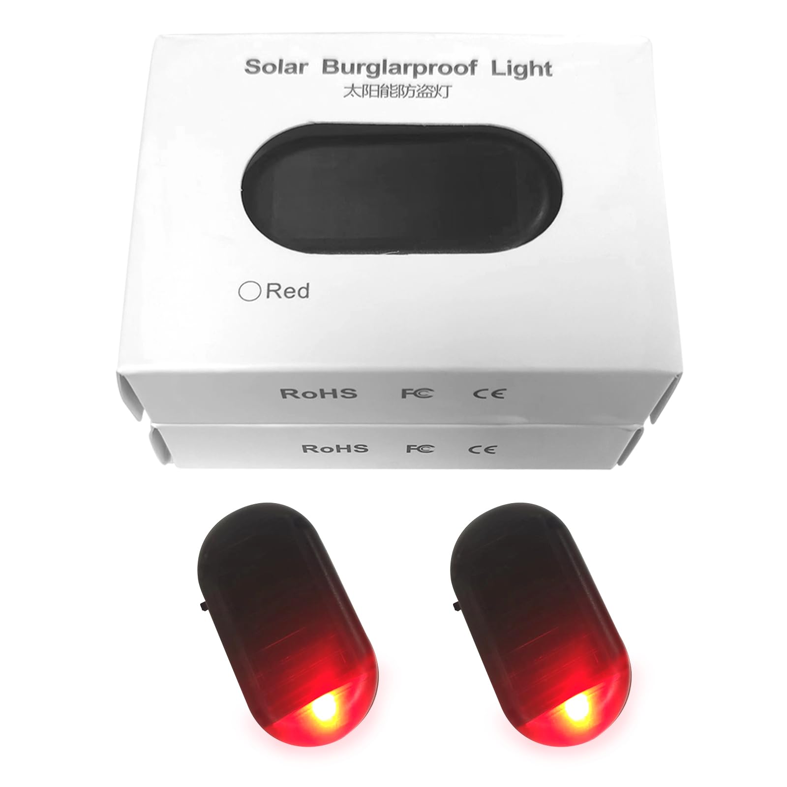 Solar Car Alarm Light - Anti-Theft LED Flashing Dummy Security Light with USB Charger (2pcs Red) for Vehicle Protection