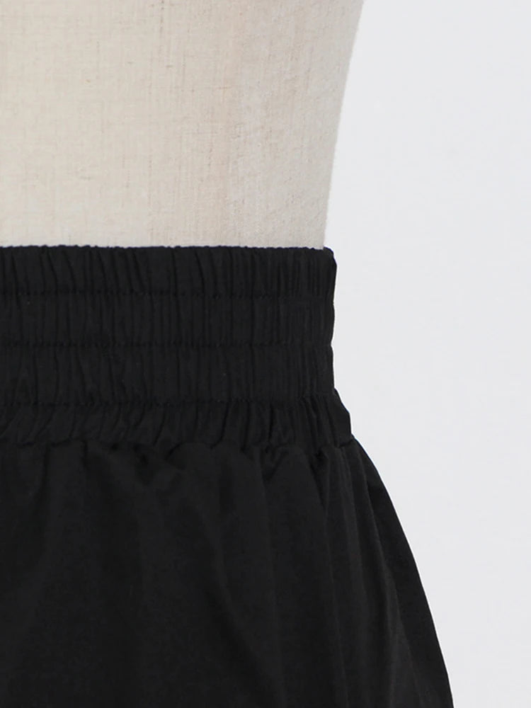 Women's Black Patchwork Pocket Skirt - High Waist Drawstring Midi Skirt for Casual Outfits | Spring Fashion Clothing | Perfect for Office Wear, Date Nights & Weekend Outings